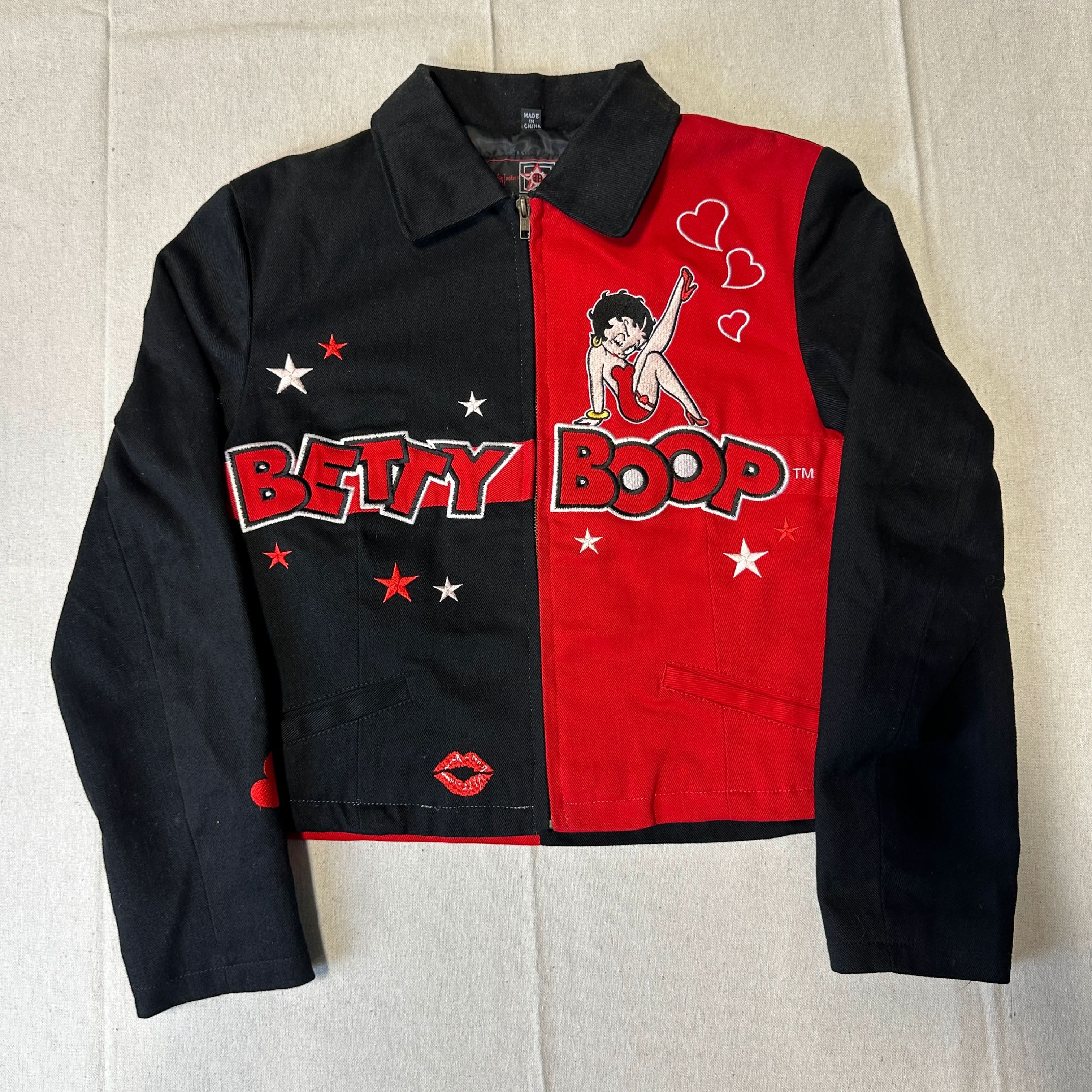 Vintage JH Design Betty Boop Embroidered Two-Tone Jacket Size M womens