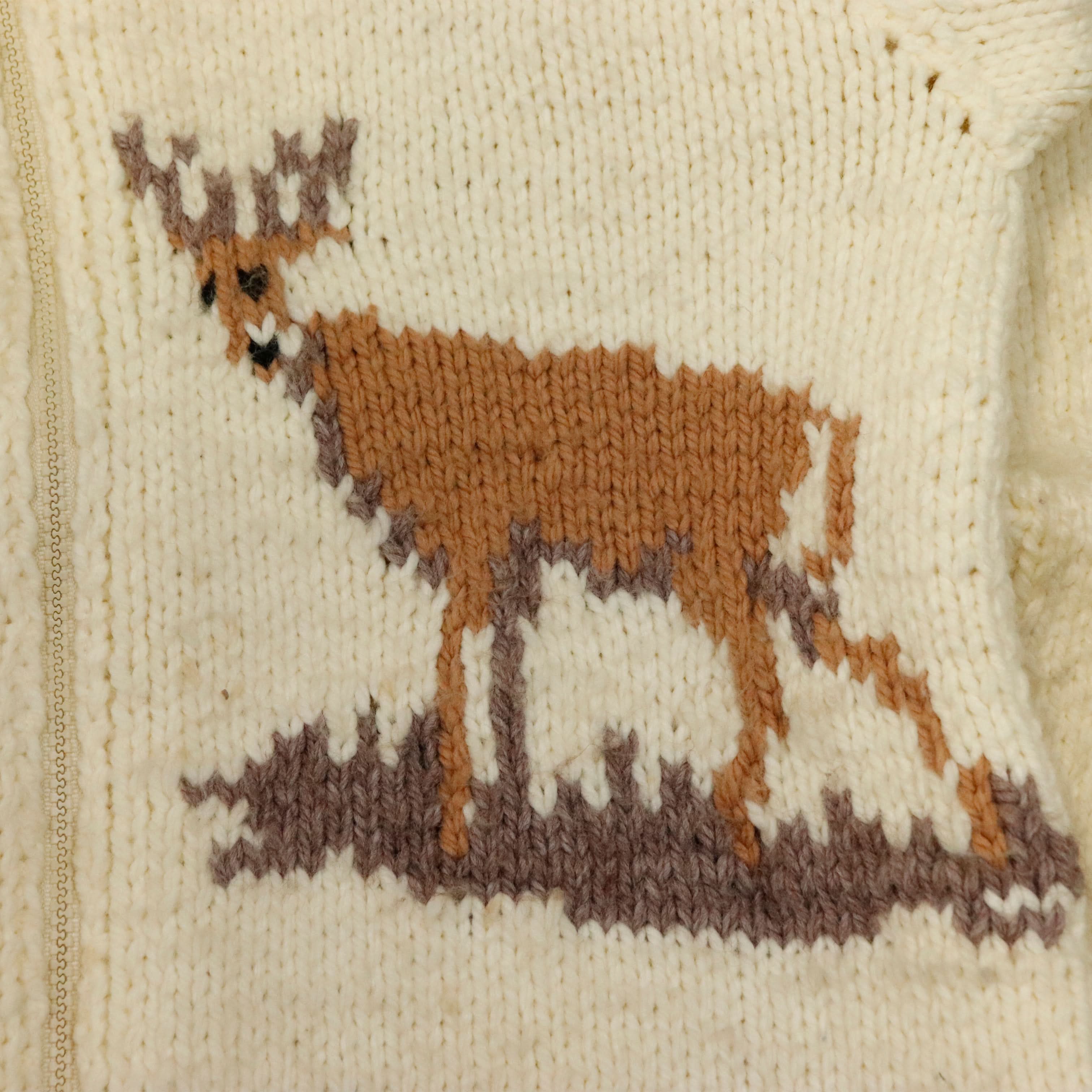 Vintage Hand Knit Deer Motif Wool Cardigan Sweater Size N/A