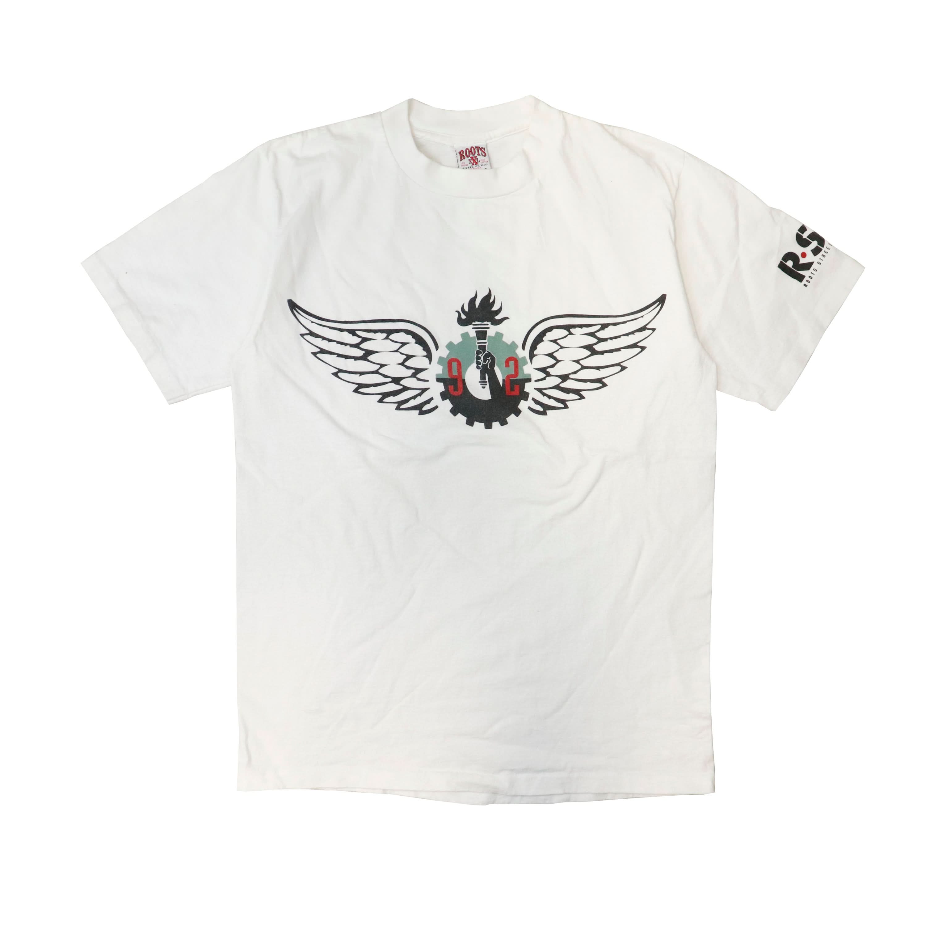 Vintage 1992 Roots Street Athletics Winged Torch Graphic T-Shirt Size L