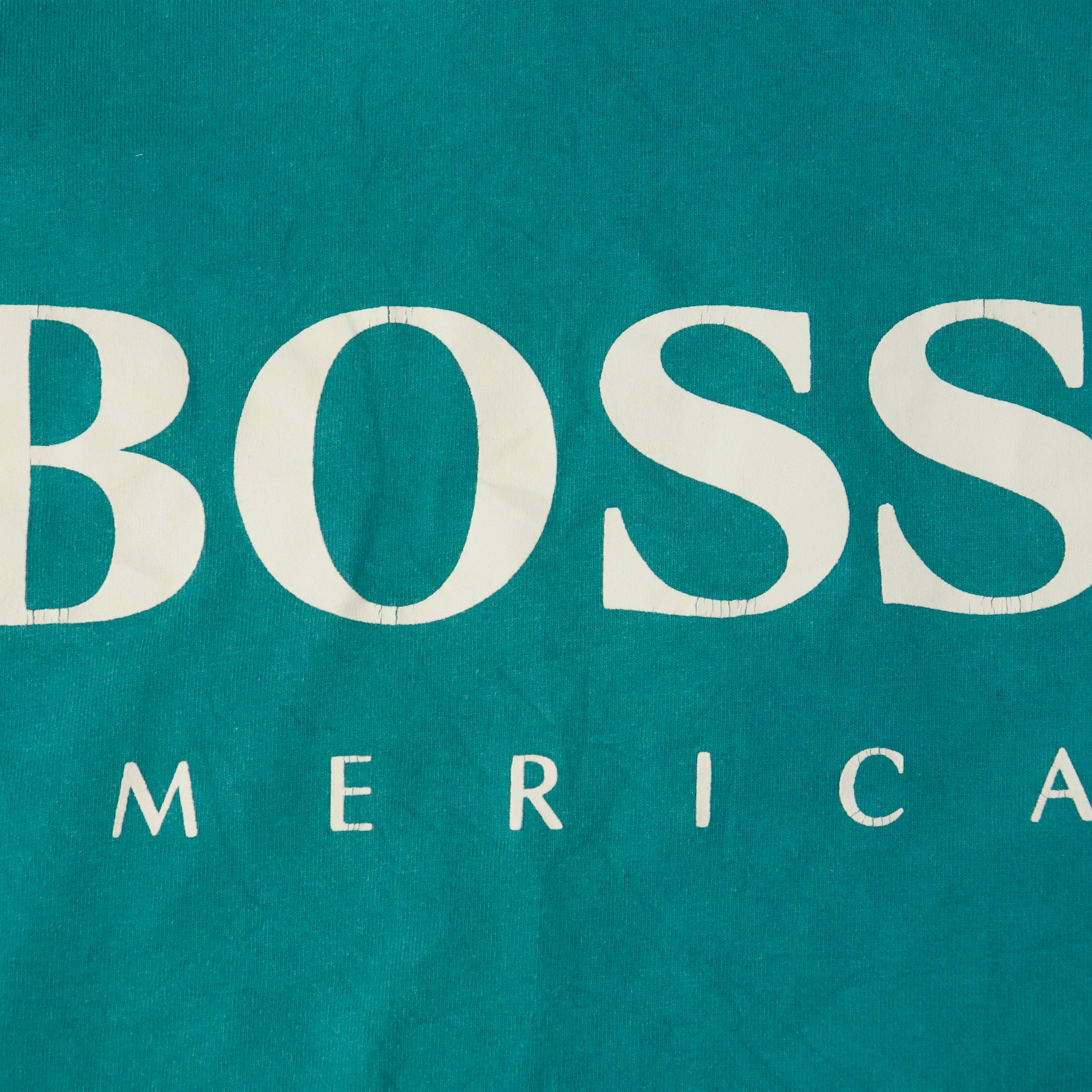 Vintage BOSS America Teal Hooded Pullover Sweatshirt Size M
