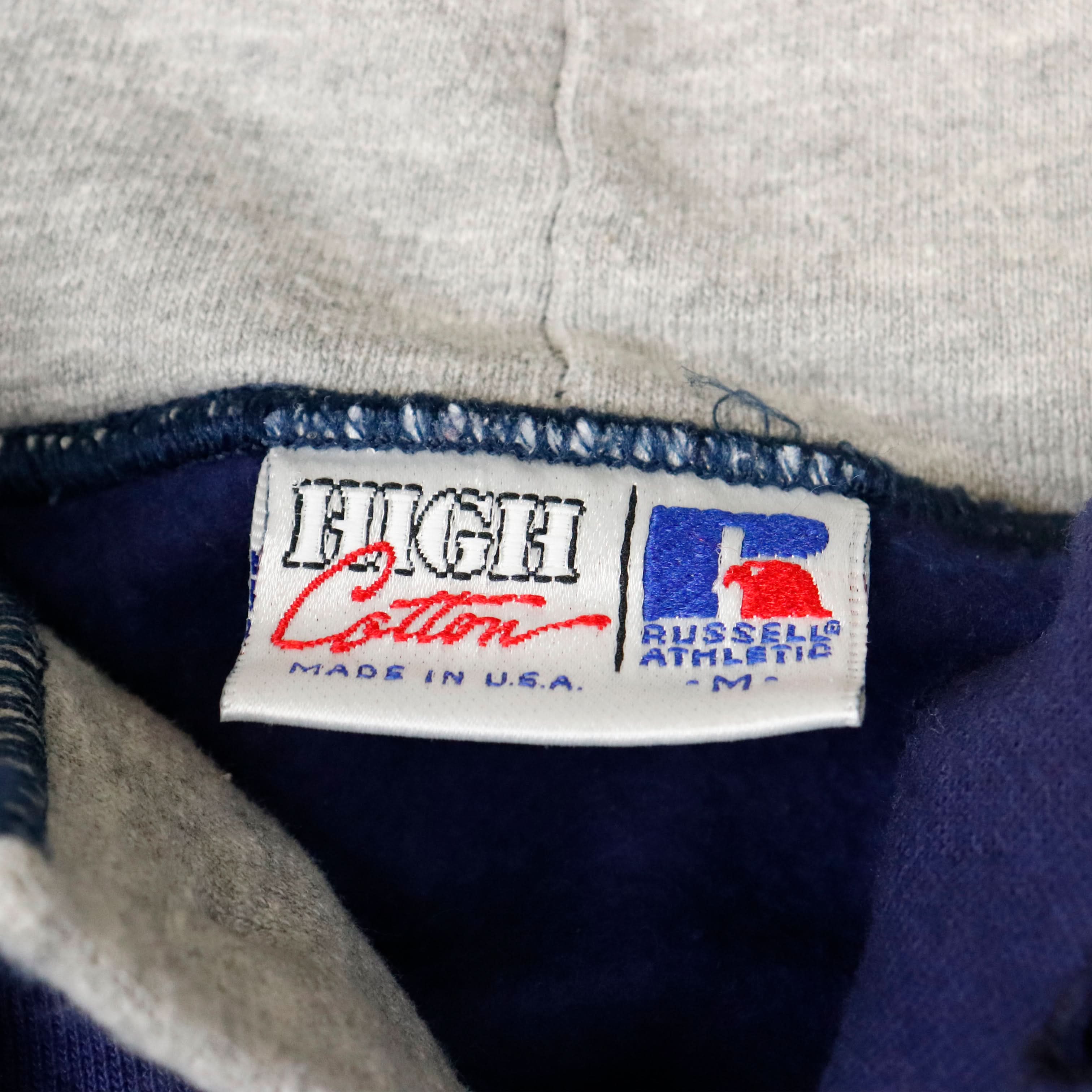 Vintage 90s RARE Russell Athletic Hooded Three-Button Pullover Sweatshirt Size M