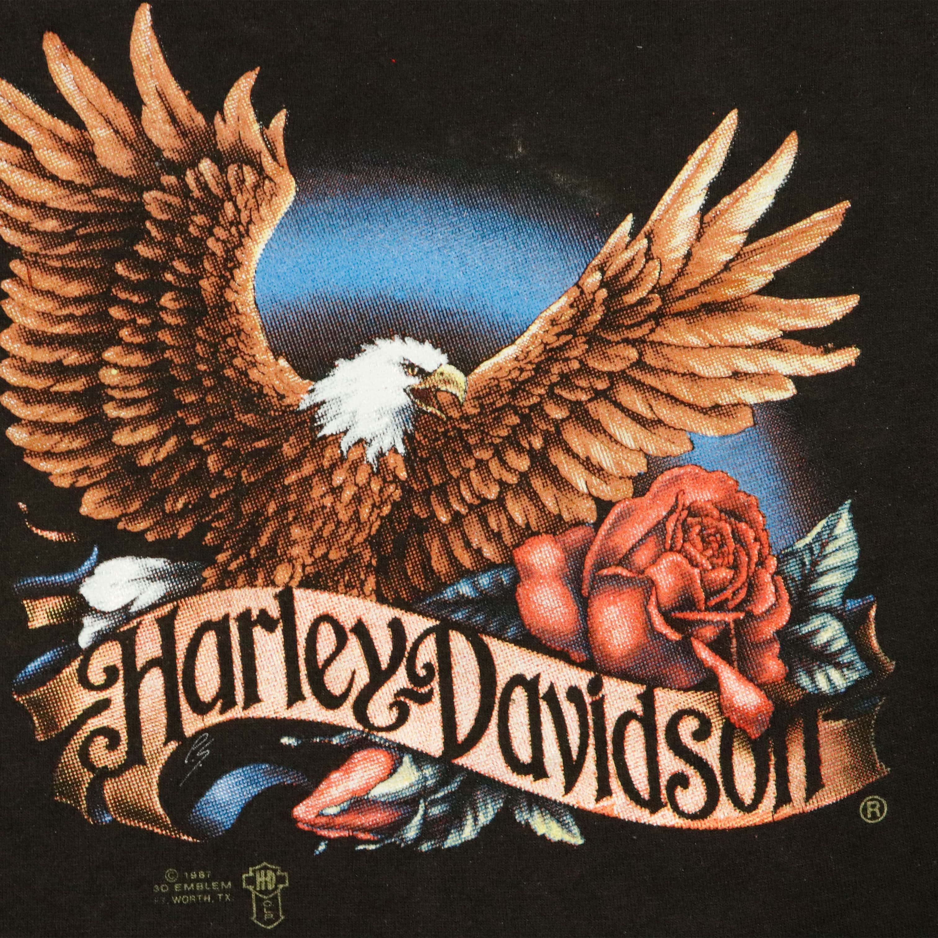 Vintage 1987 Harley Davidson lace trim cropped t-shirt Size M 3d Emblem