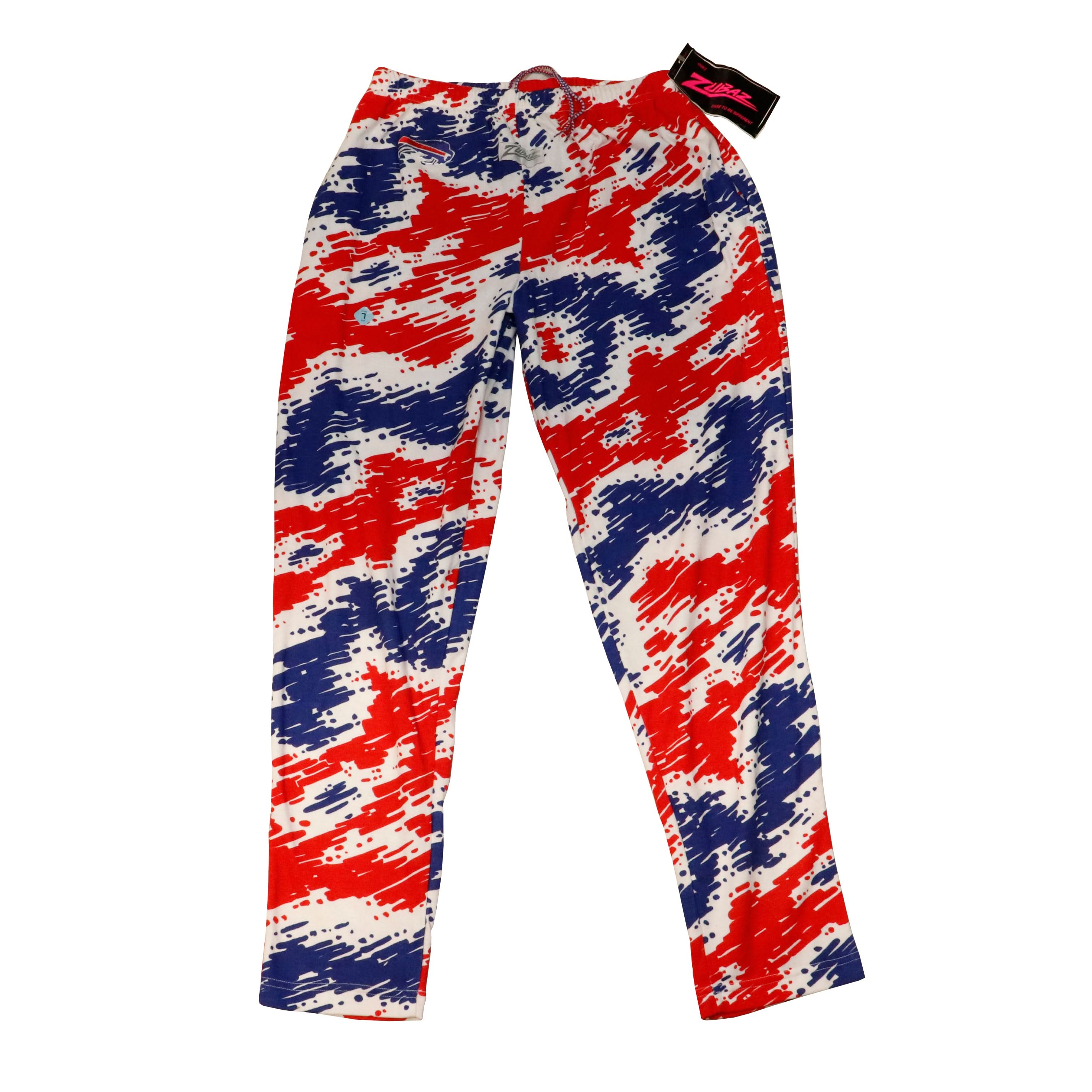 Vintage Buffalo Bills Zubaz red white and blue splatter print pants Size L