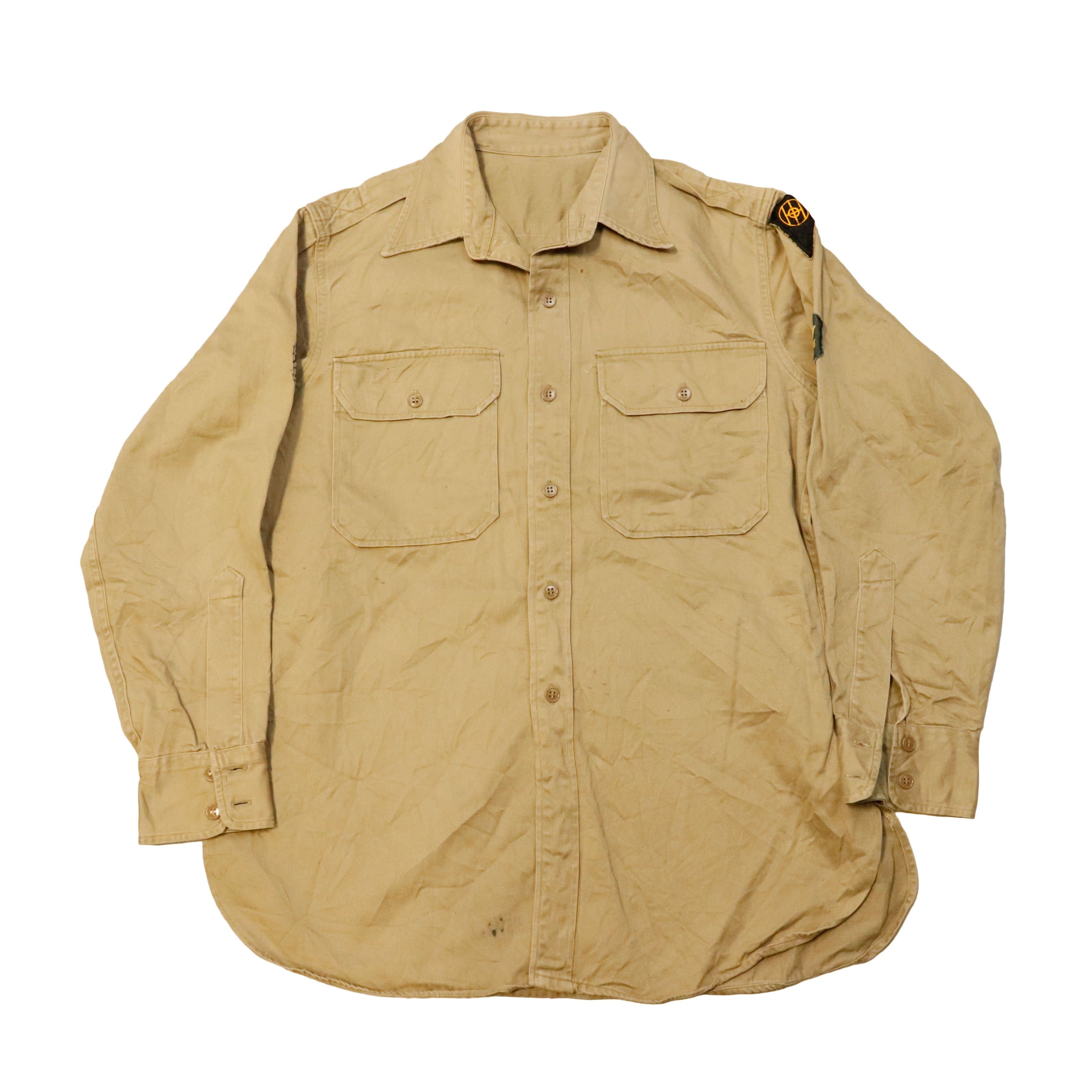 Vintage 50s Military Officer Patch Long Sleeve Button-Up Shirt Size N/A