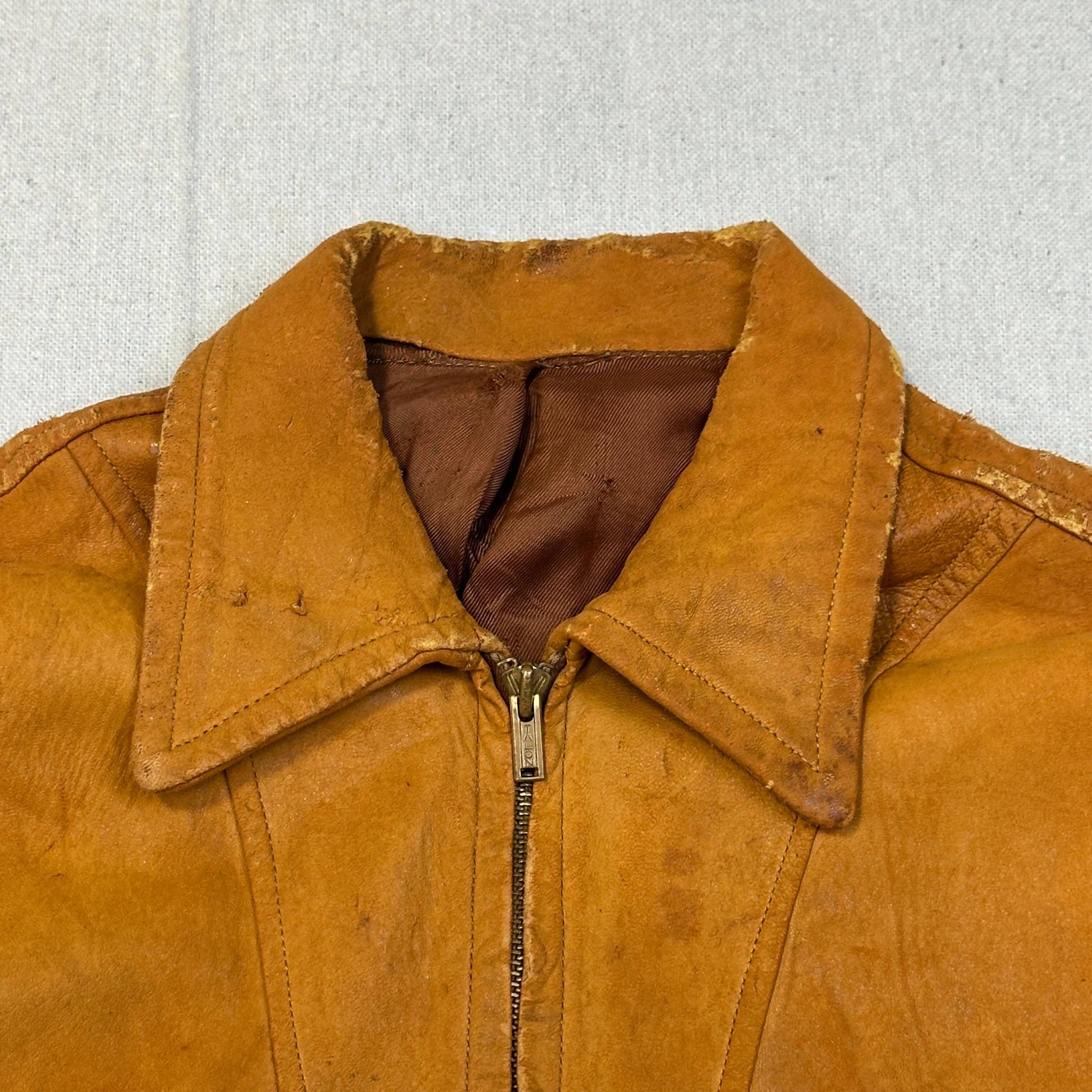 1930s Leather Jacket Grommet Zipper Womens RARE FAIF.CA 