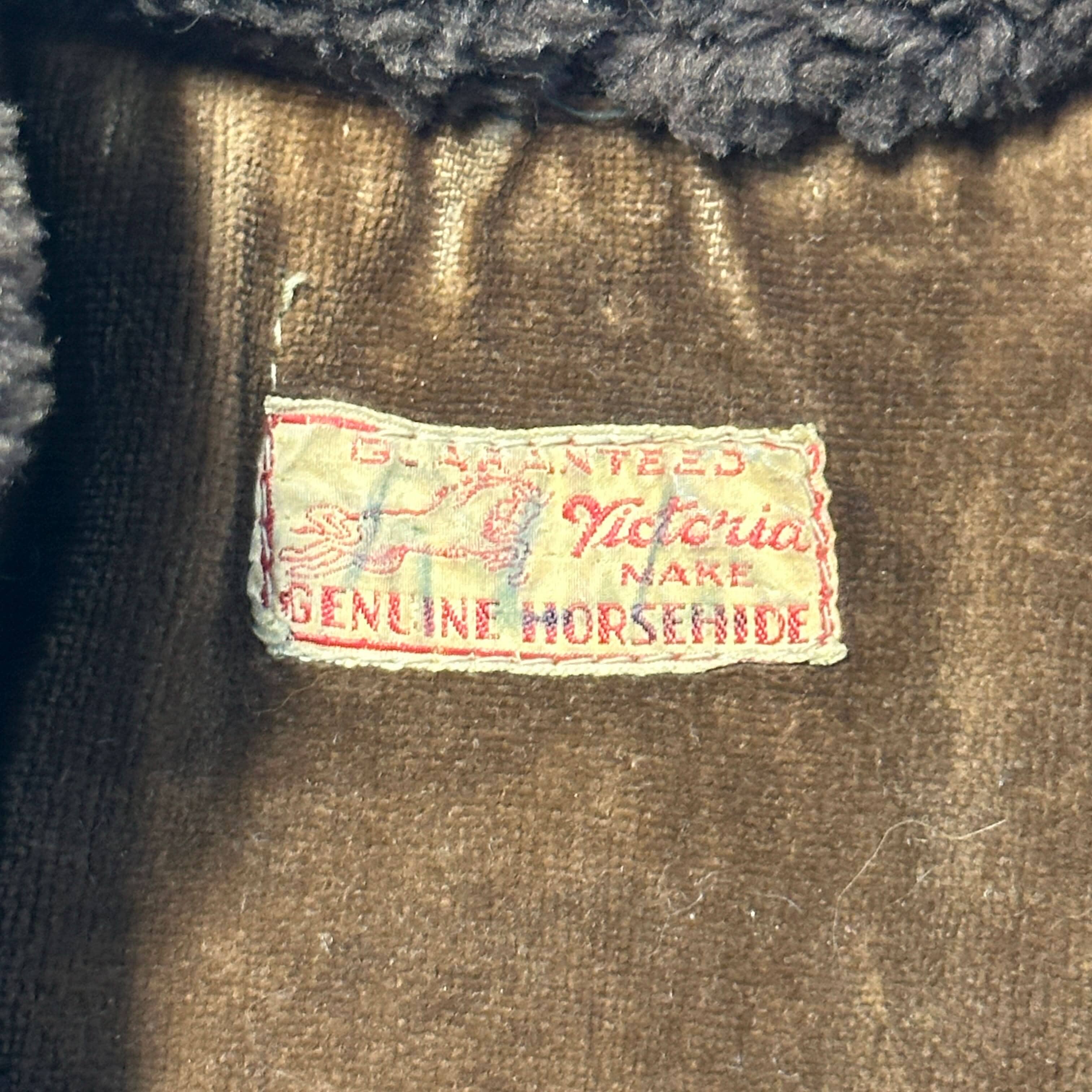 1950s Victoria Horsehide Leather Jacket Coat Size L 30s Barnstormer shearling FAIF.CA 