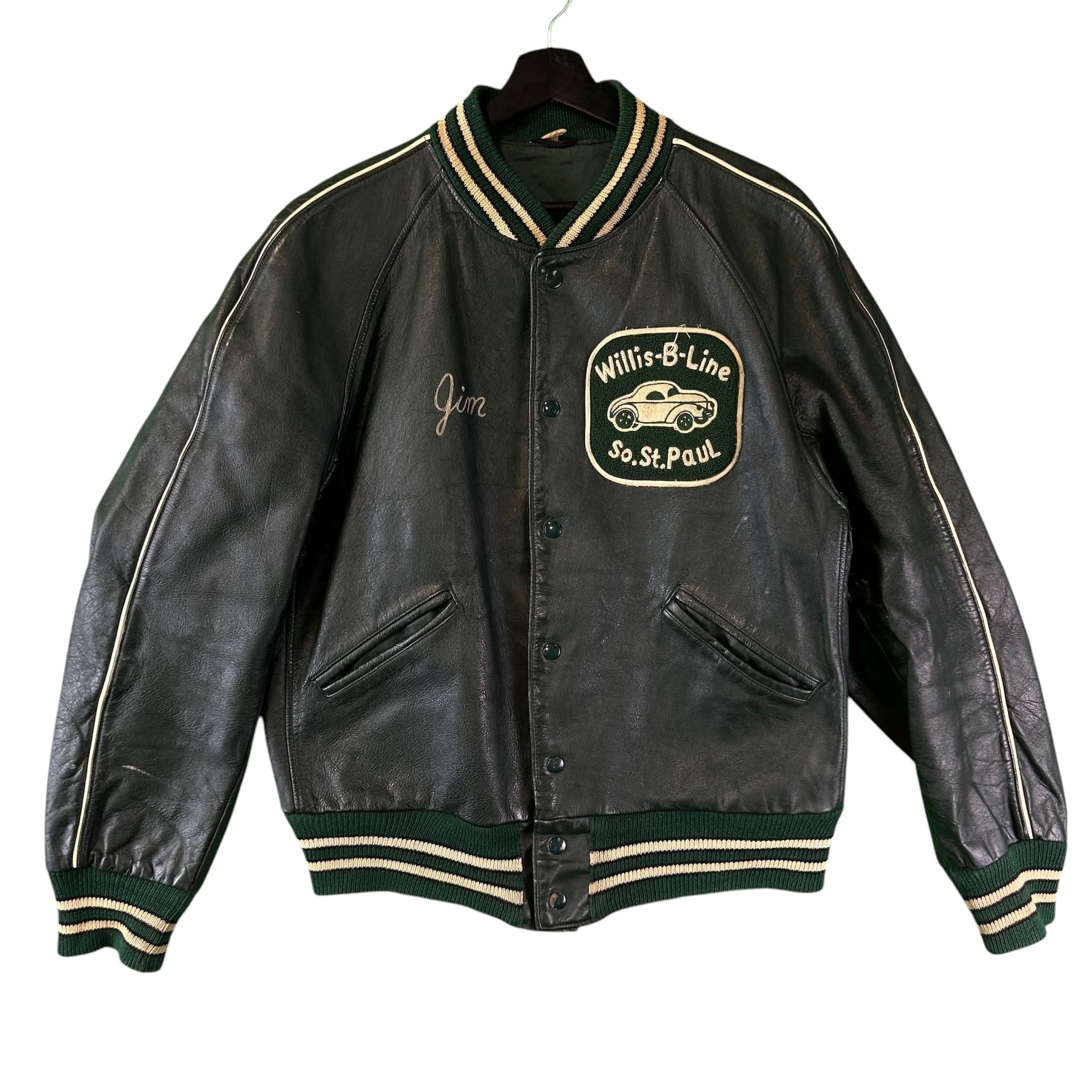 Vintage Willis B Line Forest Green Leather Varsity Club Jacket - 44