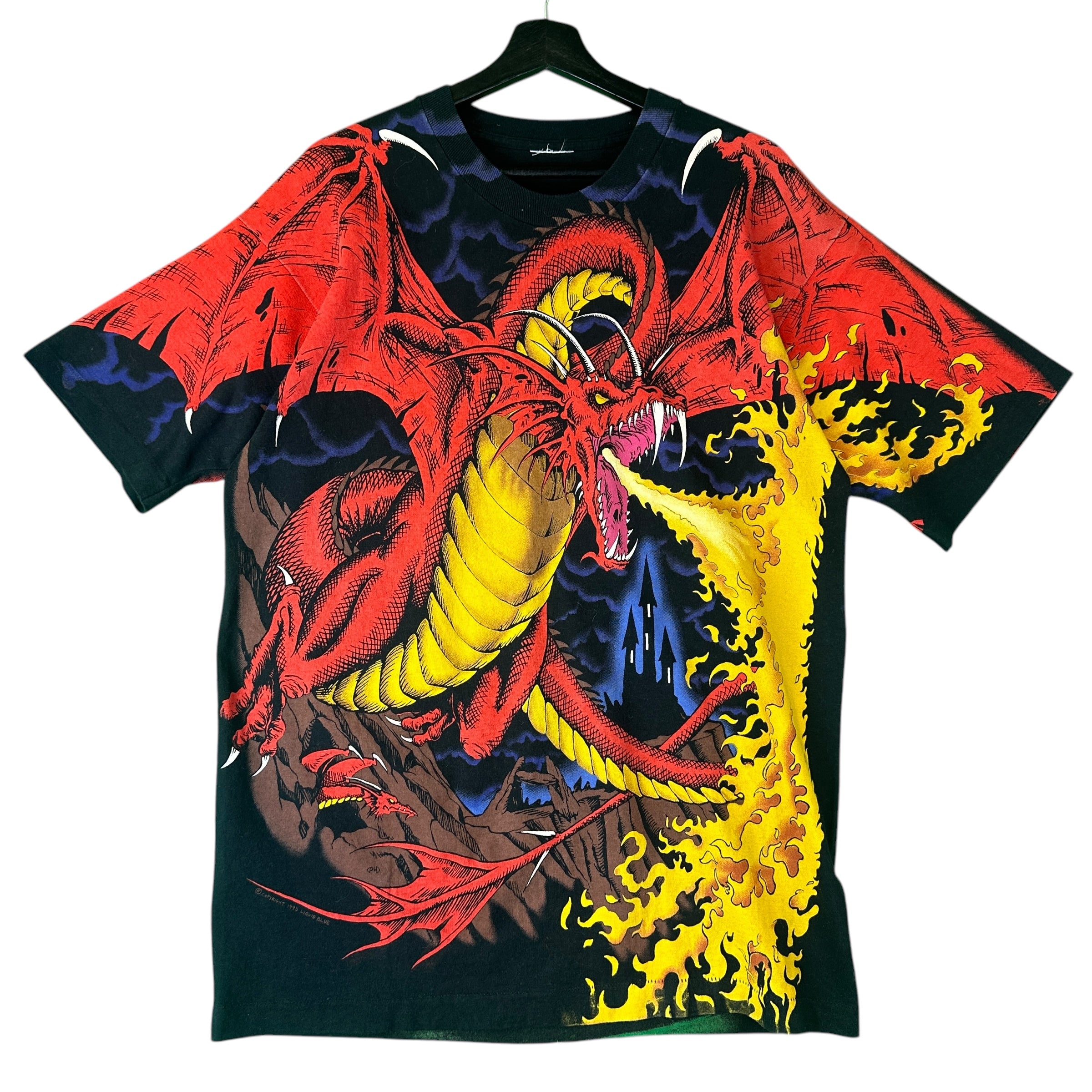 Vintage Liquid Blue AOP Dragon Fighting Knight Shirt - L