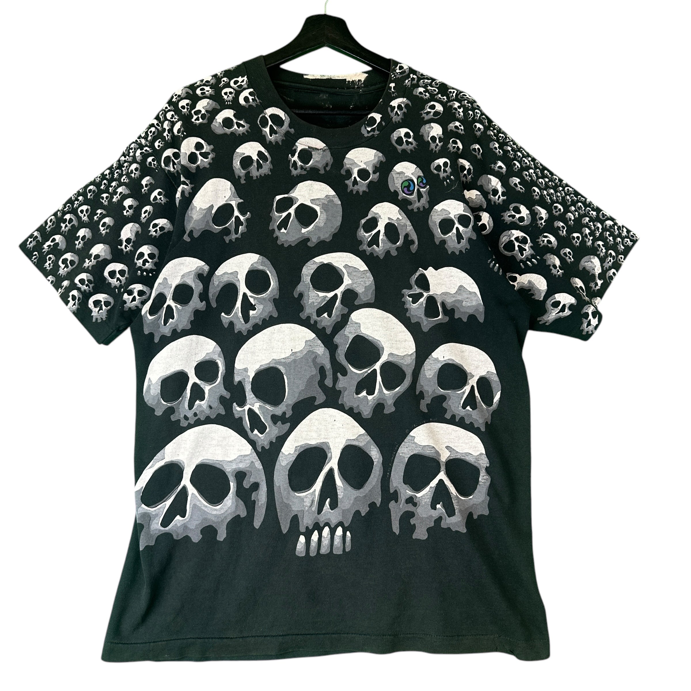 Vintage Liquid Blue AOP Skull Black T Shirt size - L