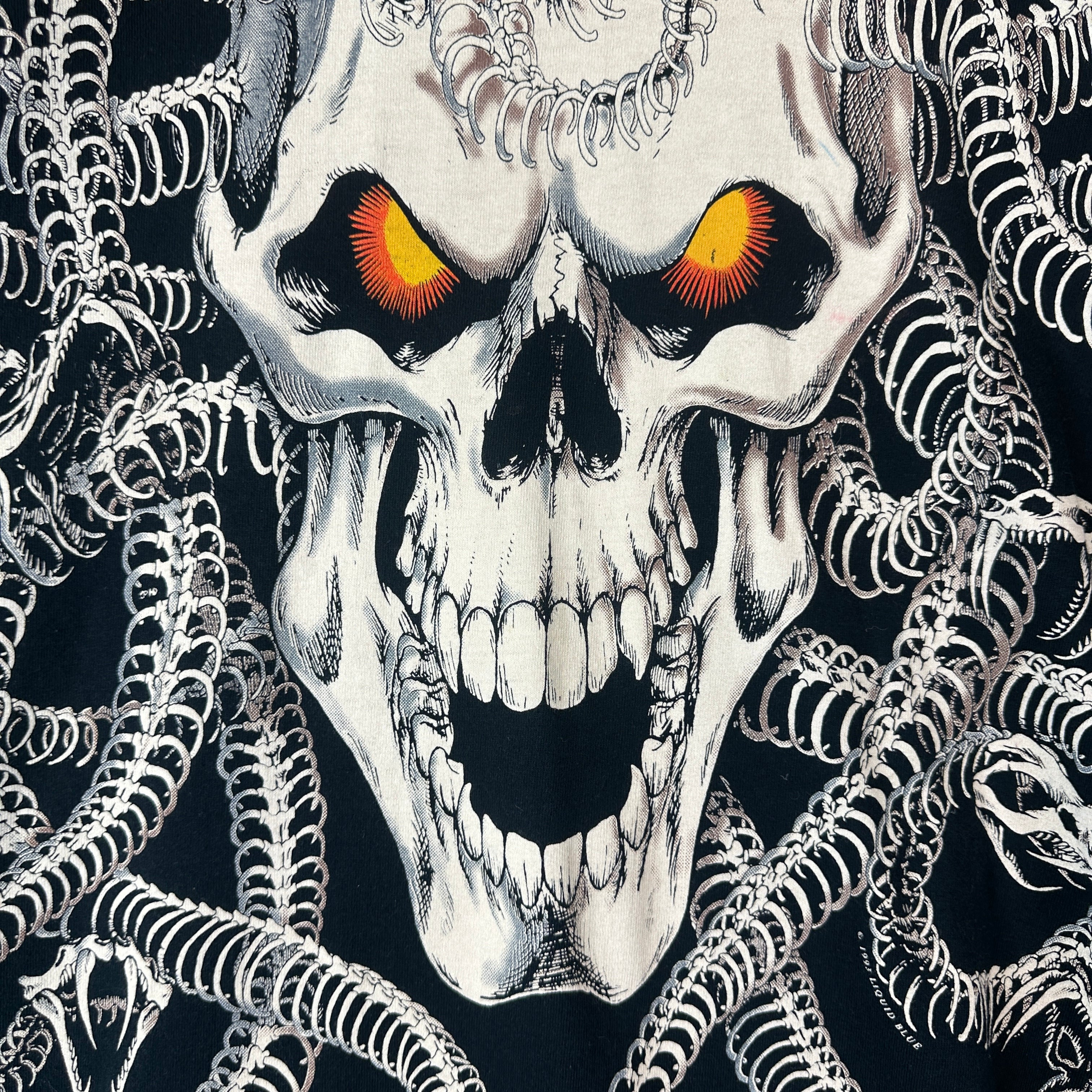 Vintage Liquid Blue Evil Skull With Snake Skeleton T Shirt - L