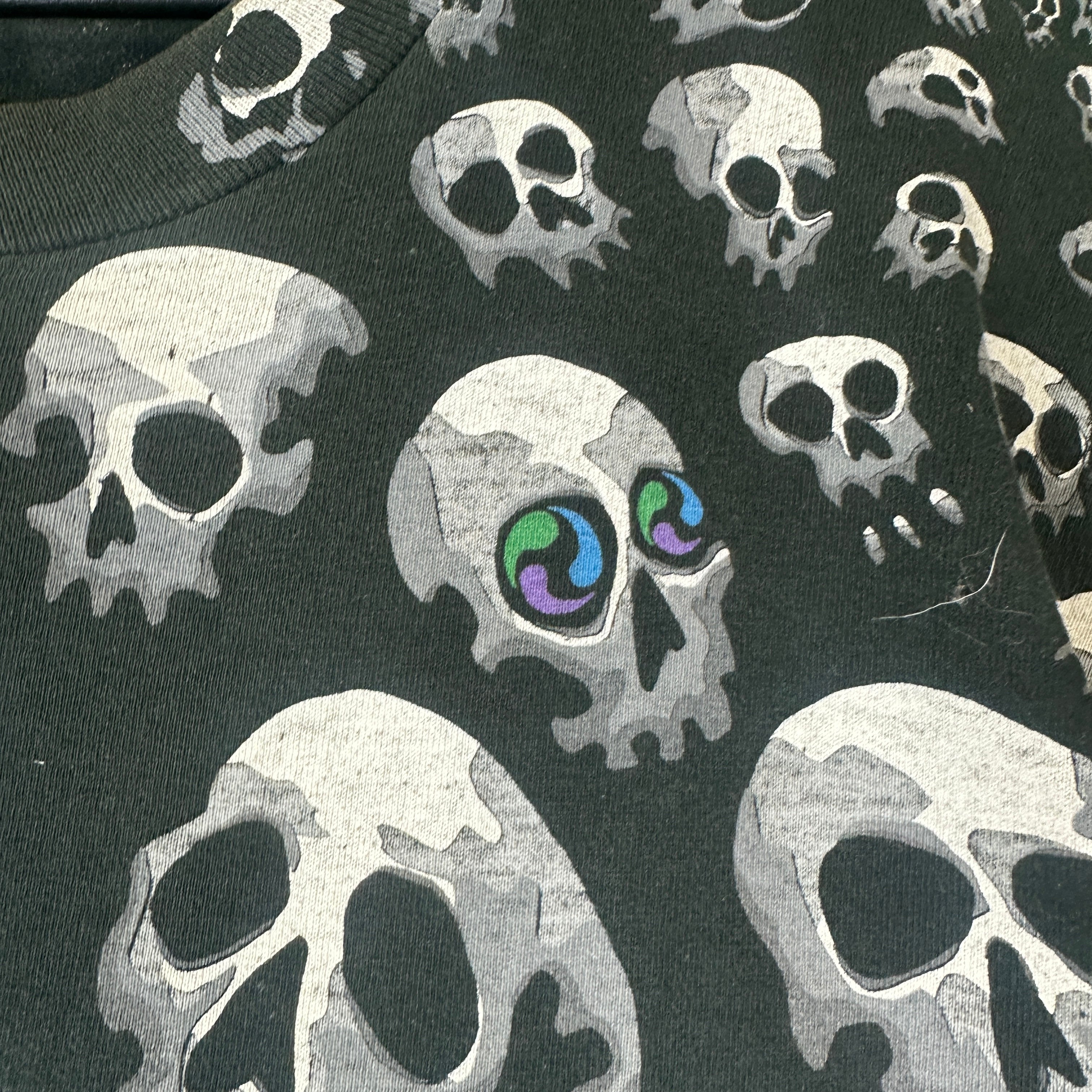 Vintage Liquid Blue AOP Skull Black T Shirt size - L