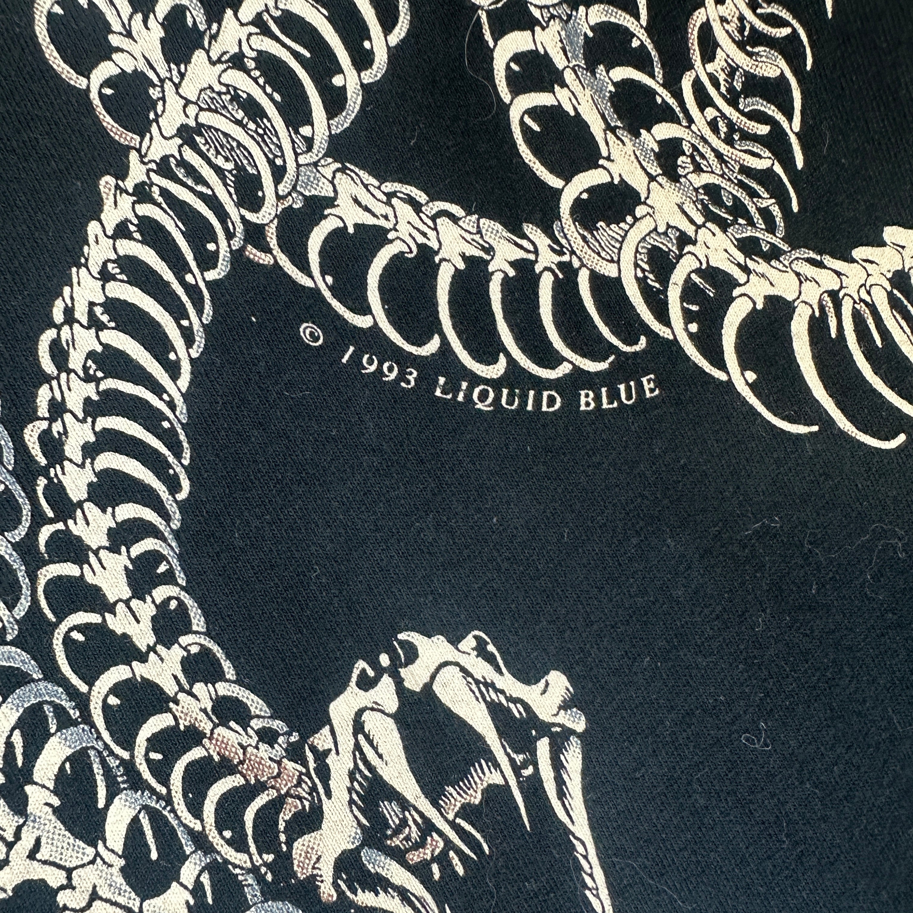 Vintage Liquid Blue Evil Skull With Snake Skeleton T Shirt - L