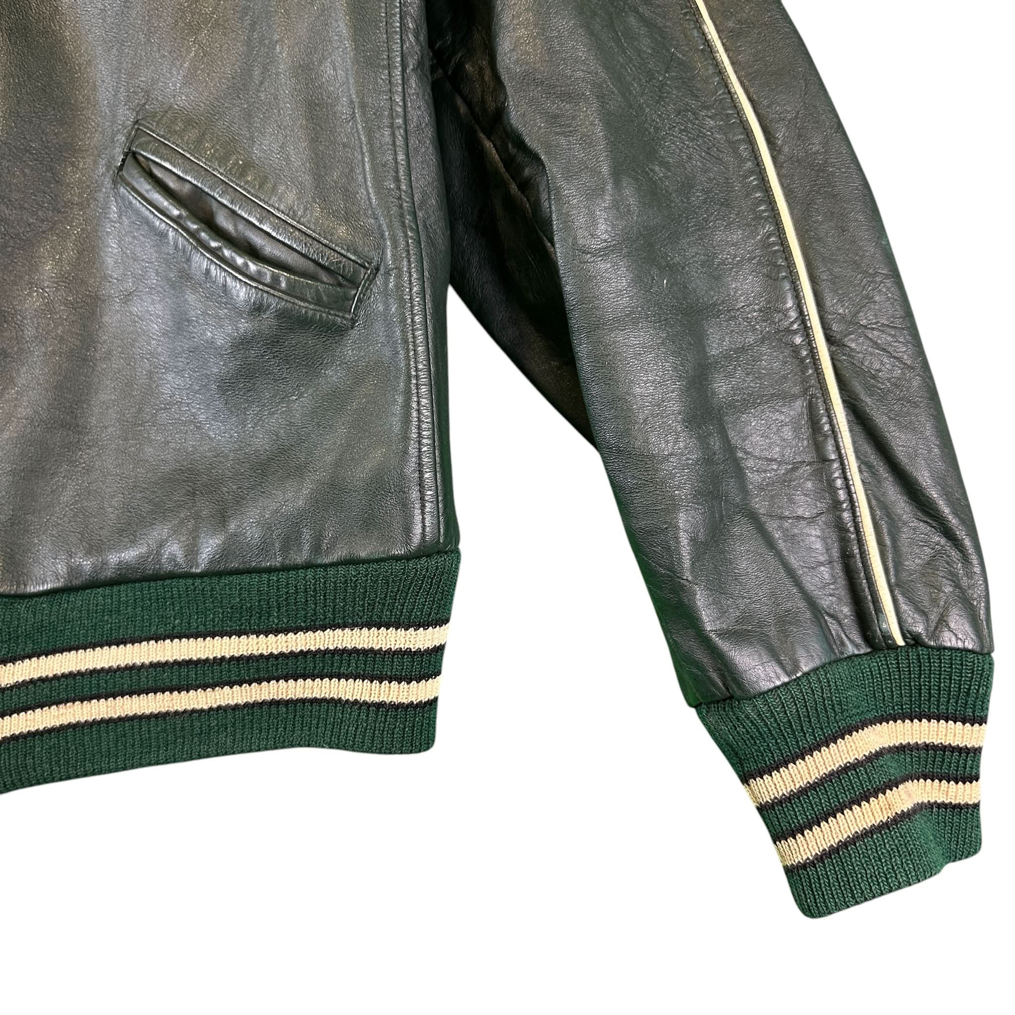 Vintage Willis B Line Forest Green Leather Varsity Club Jacket - 44