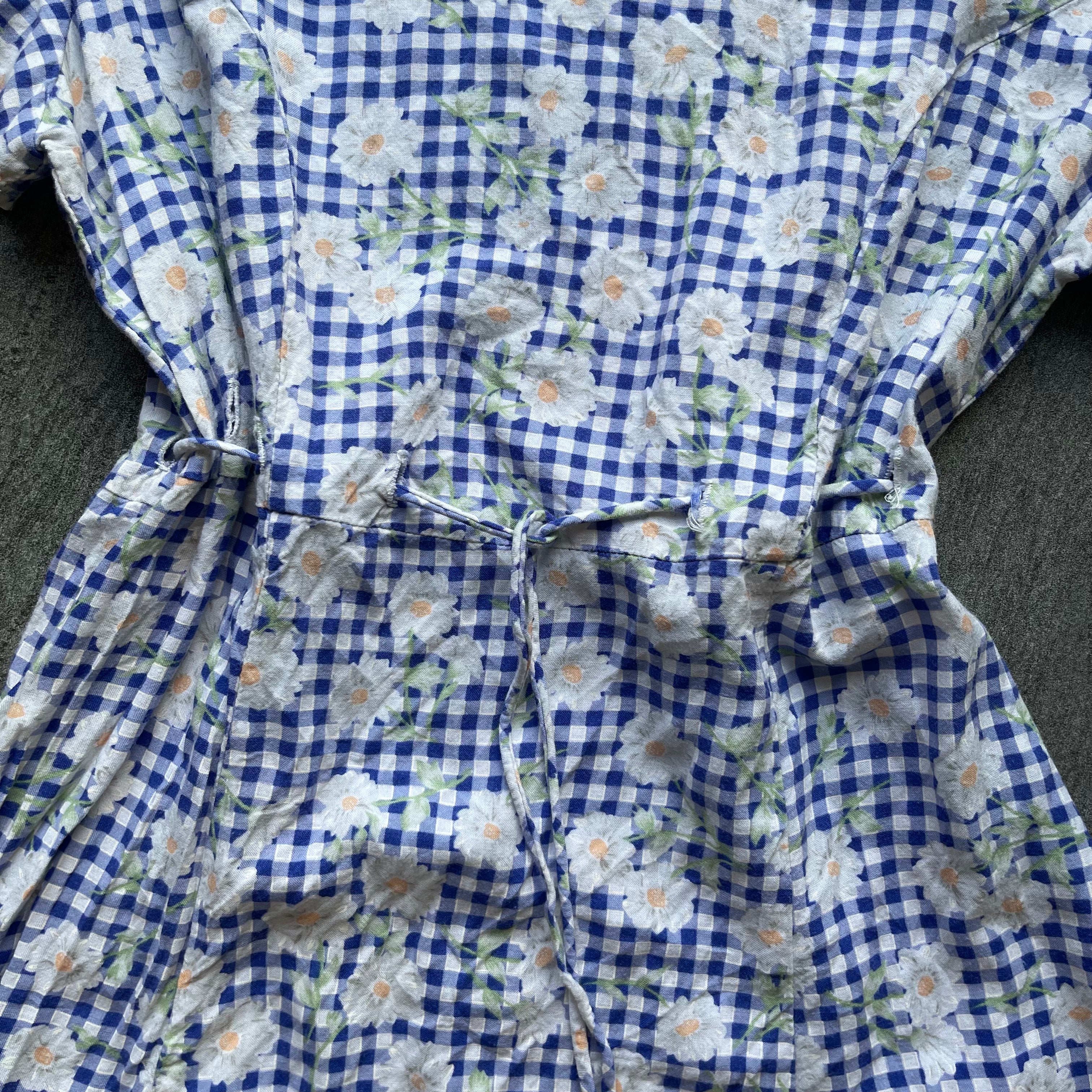 Blue Gingham and Floral Print Dress