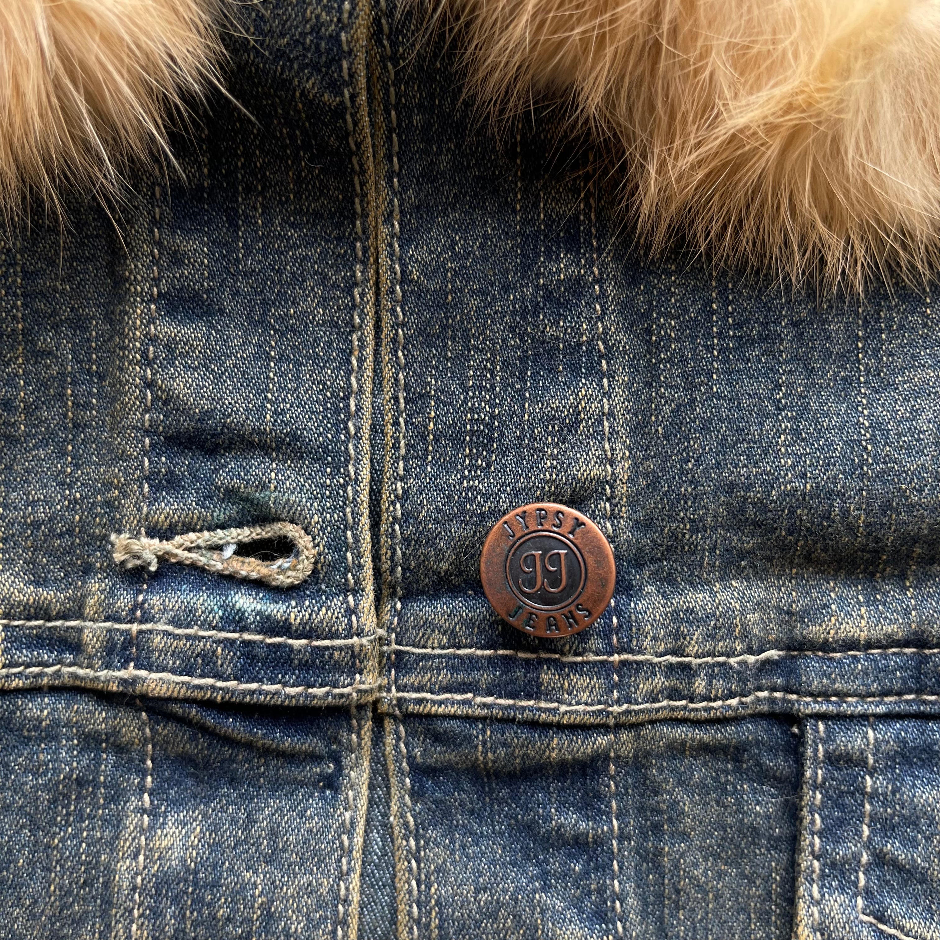 Vintage DEADSTOCK Y2K Gypsy Girl Denim Jacket Fur Trim