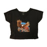 Vintage 1987 Harley Davidson lace trim cropped t-shirt Size M 3d Emblem FAIF.CA 