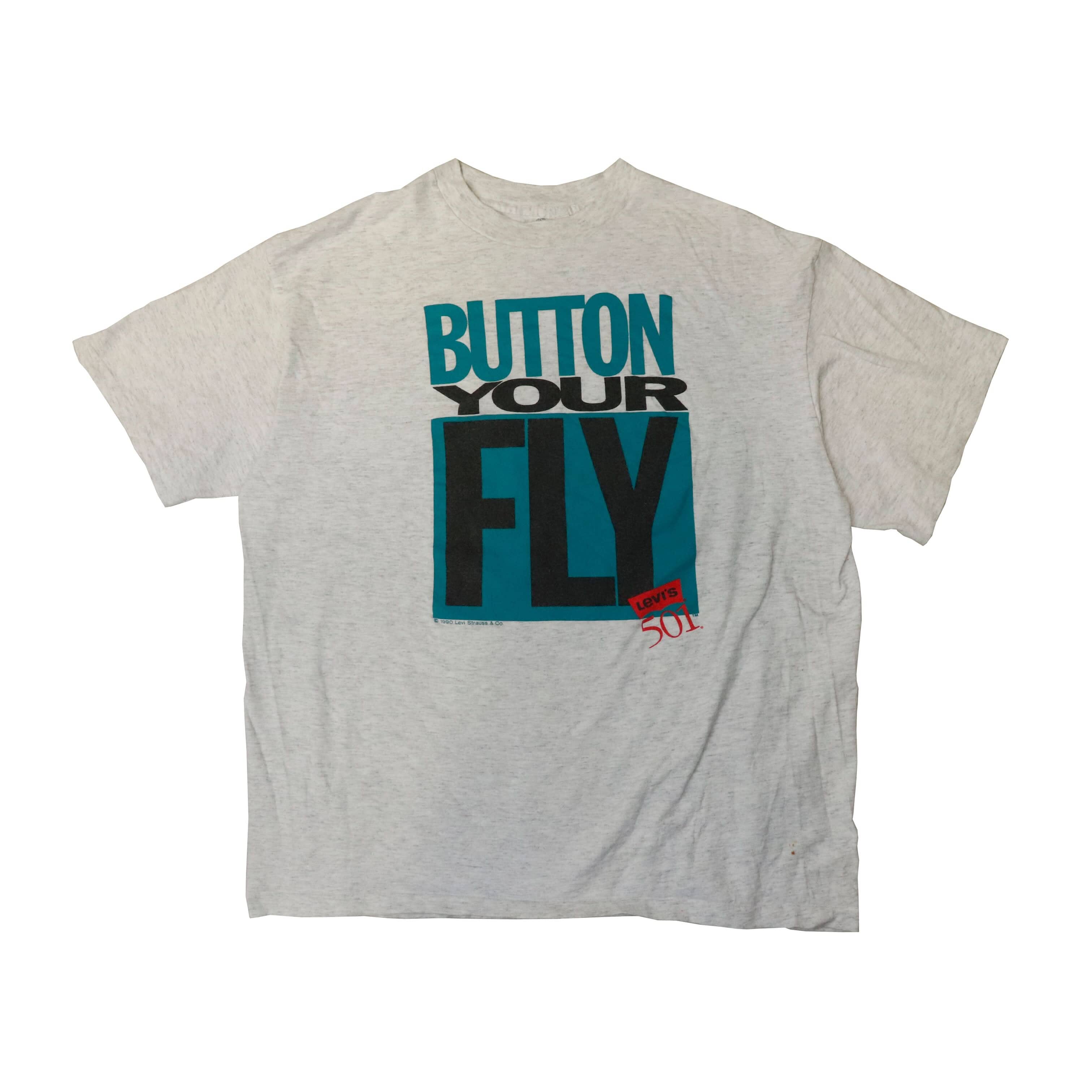 Vintage 1990 Levi's Button Your Fly Graphic T-Shirt Size XL FAIF.CA 