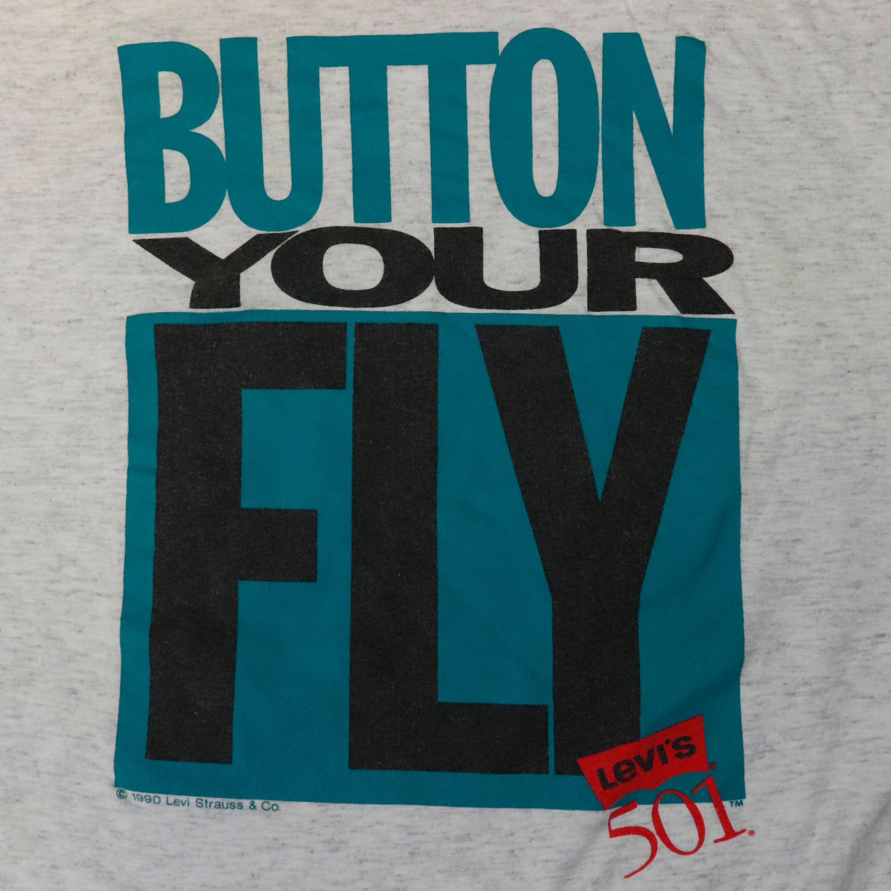 Vintage 1990 Levi's Button Your Fly Graphic T-Shirt Size XL FAIF.CA 