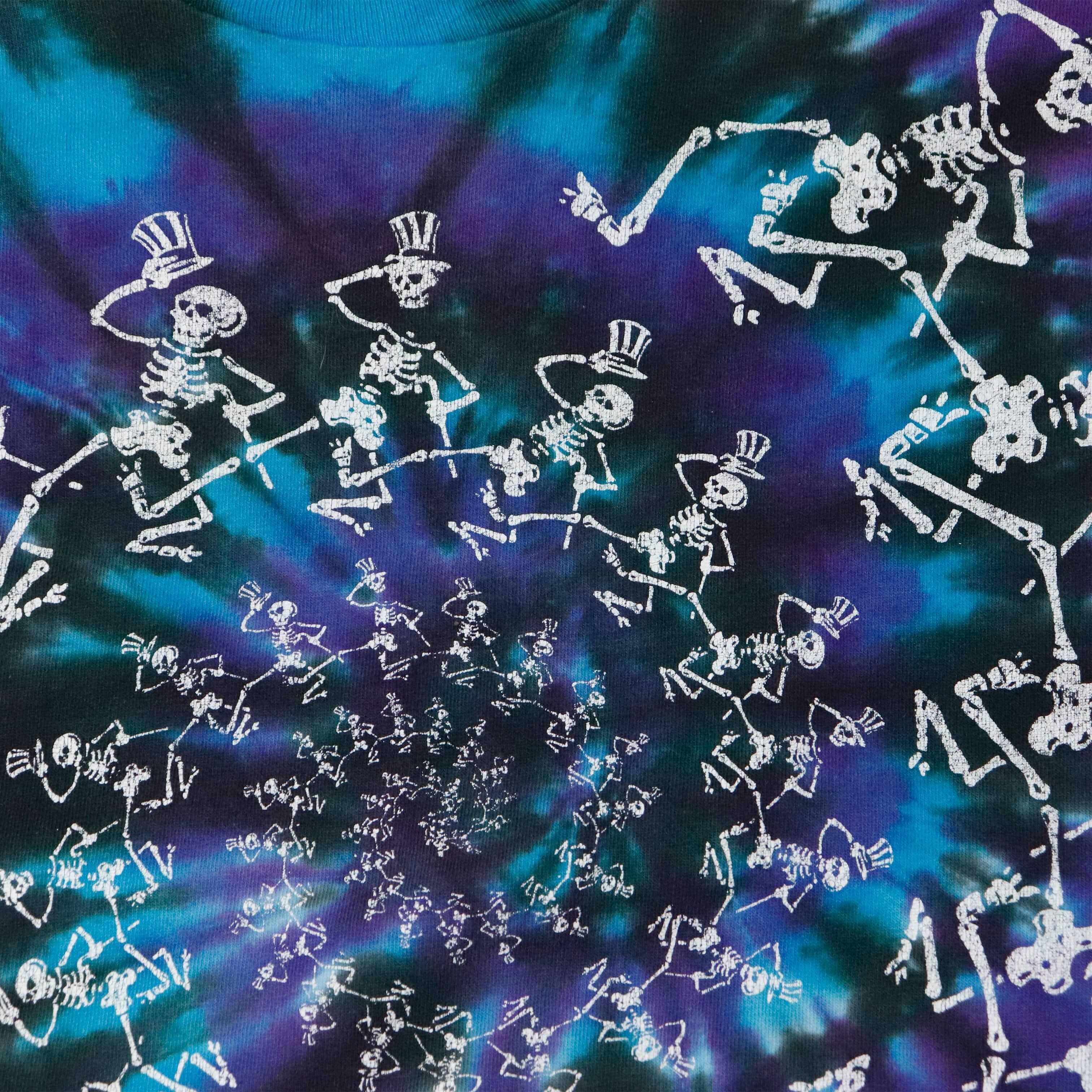 Vintage 1990 Liquid Blue Dancing Skeletons Tie-Dye T-Shirt Size XL FAIF.CA 
