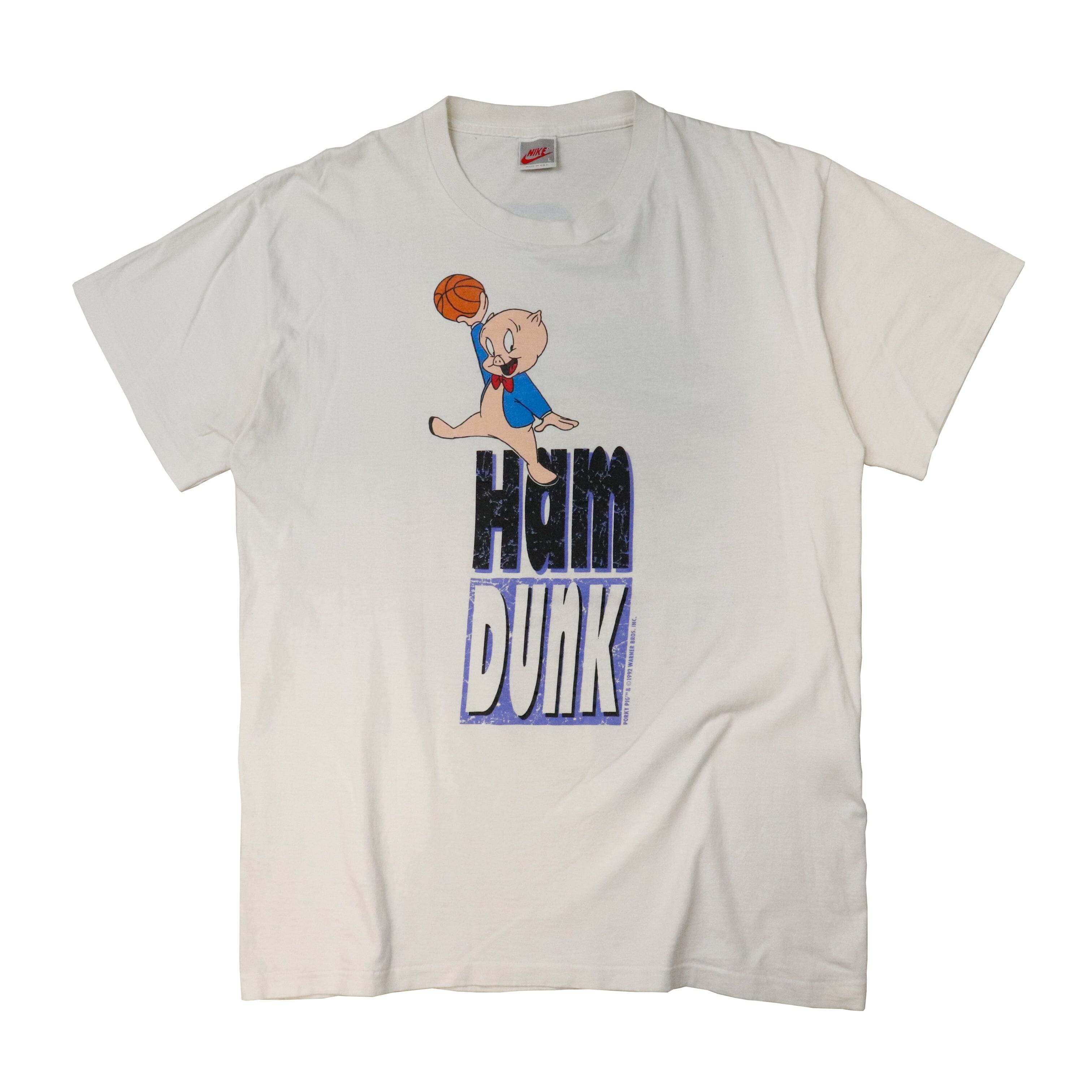 Vintage 1992 Nike Porky Pig NBA Dunk Space Jam T-Shirt Size L Nike 
