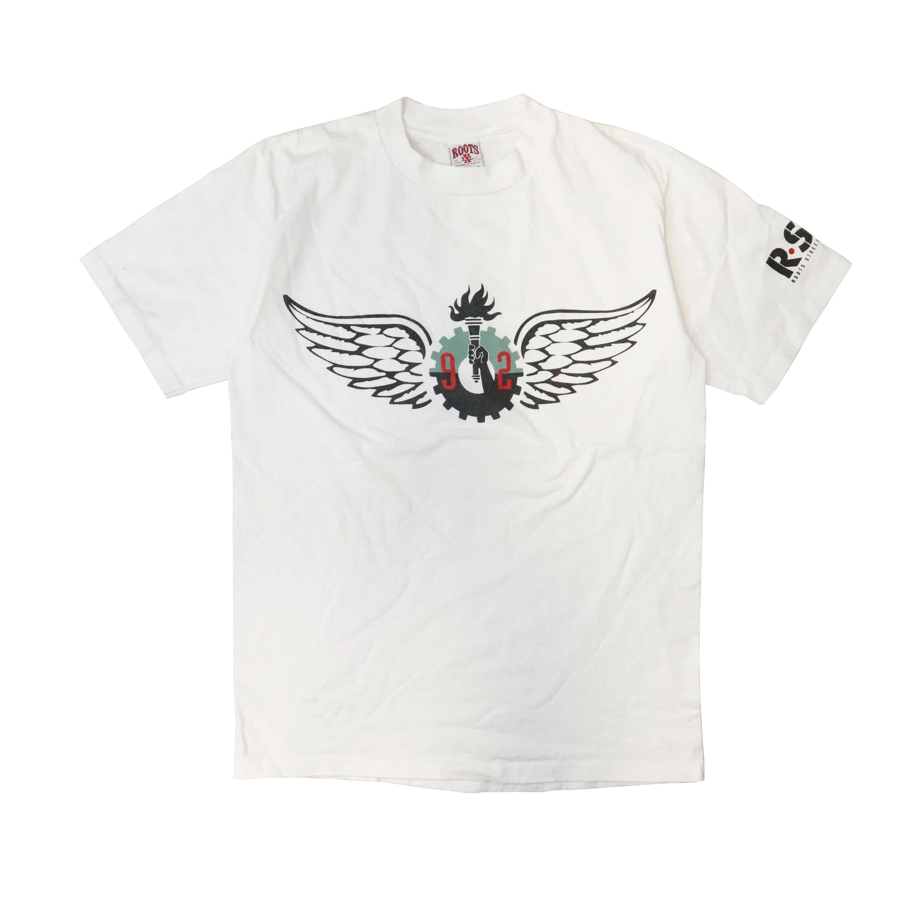 Vintage 1992 Roots Street Athletics Winged Torch Graphic T-Shirt Size L FAIF.CA 