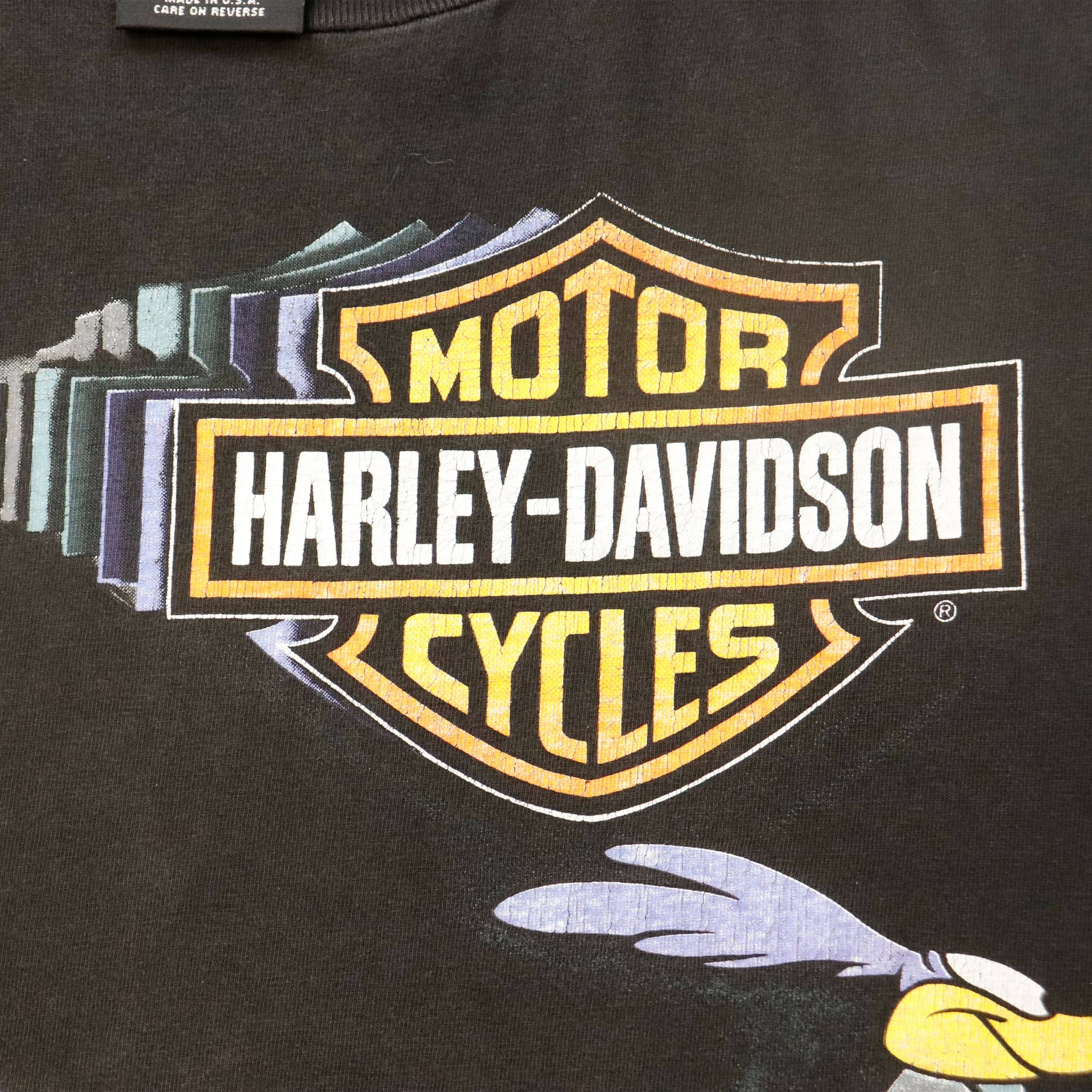 Vintage 1993 Harley Davidson Road Runner Looney Tunes Smokin Graphic T-Shirt Size L Motorcycle FAIF.CA 