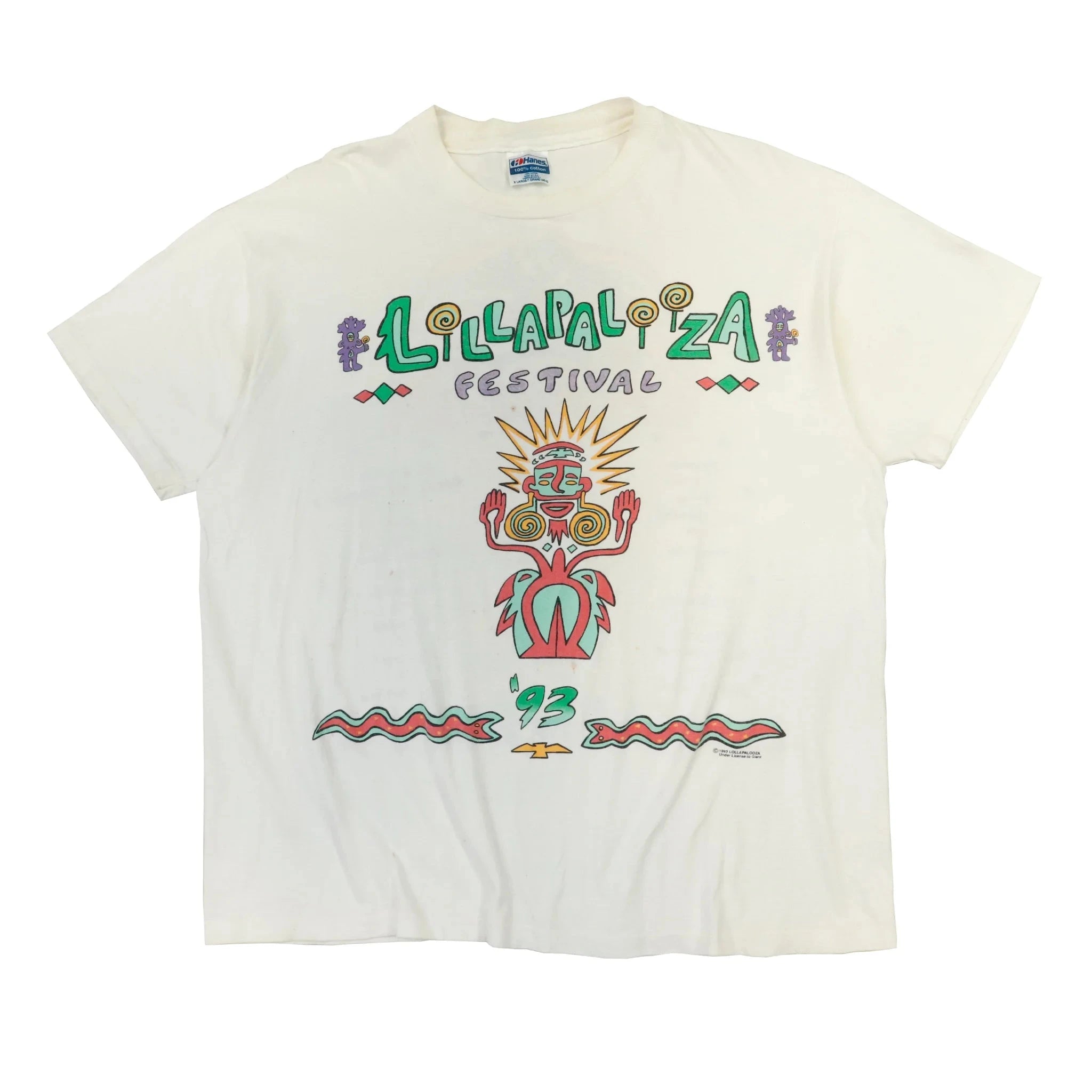 Vintage 1993 Lollapalooza Music Festival White T-Shirt Size XL Hanes 