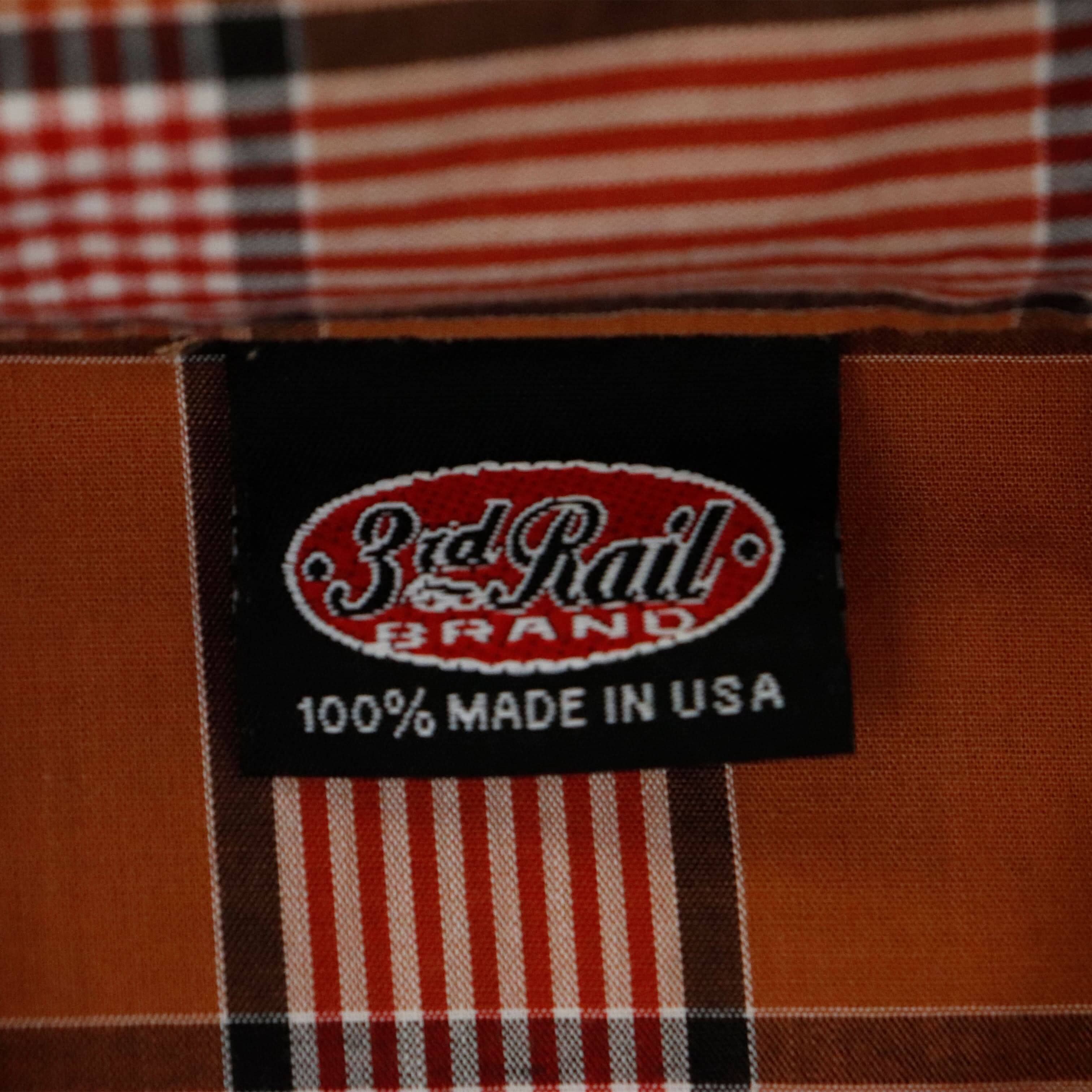 Vintage 3rd Rail Brand Orange Plaid Short Sleeve Shirt Size M FAIF.CA 