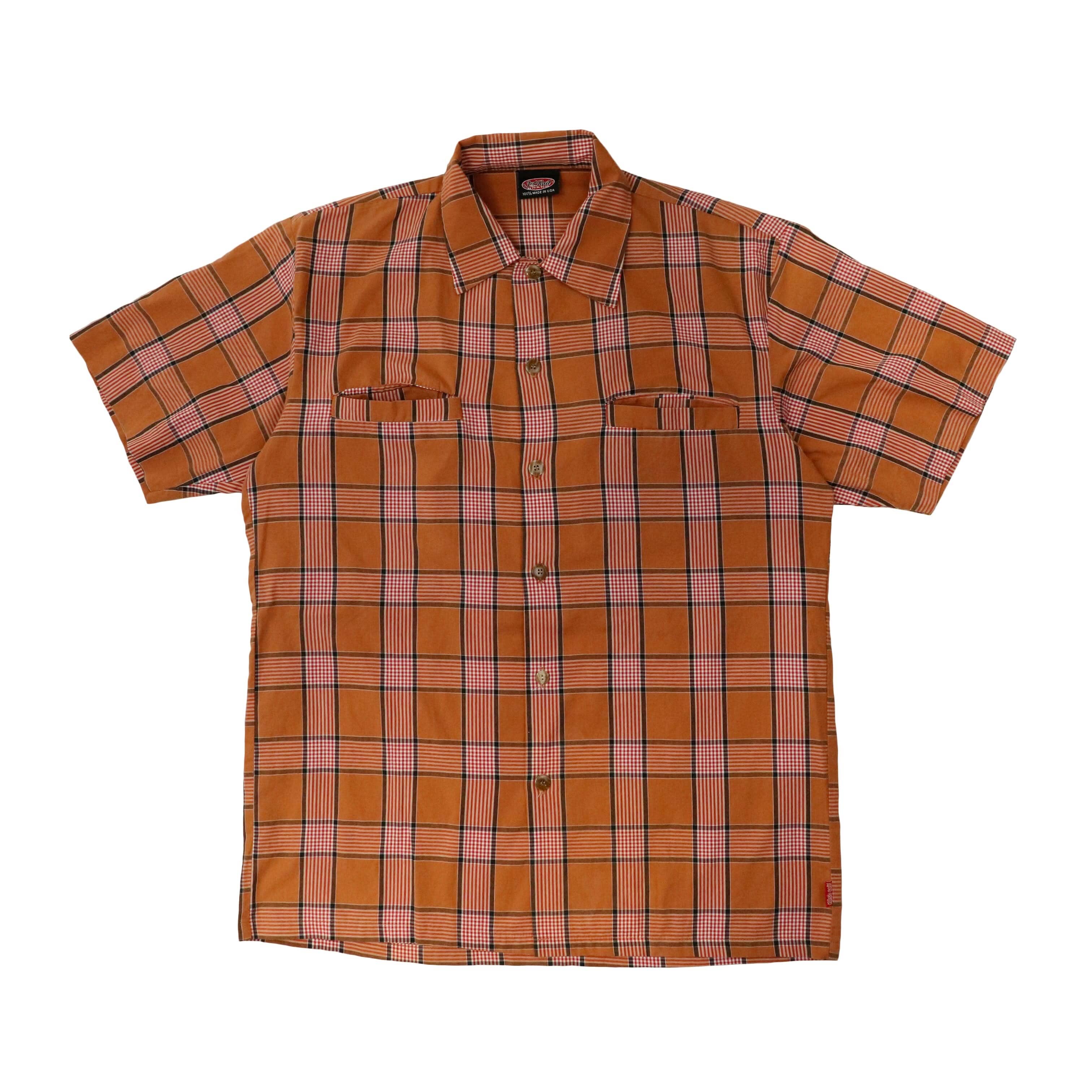 Vintage 3rd Rail Brand Orange Plaid Short Sleeve Shirt Size M FAIF.CA 