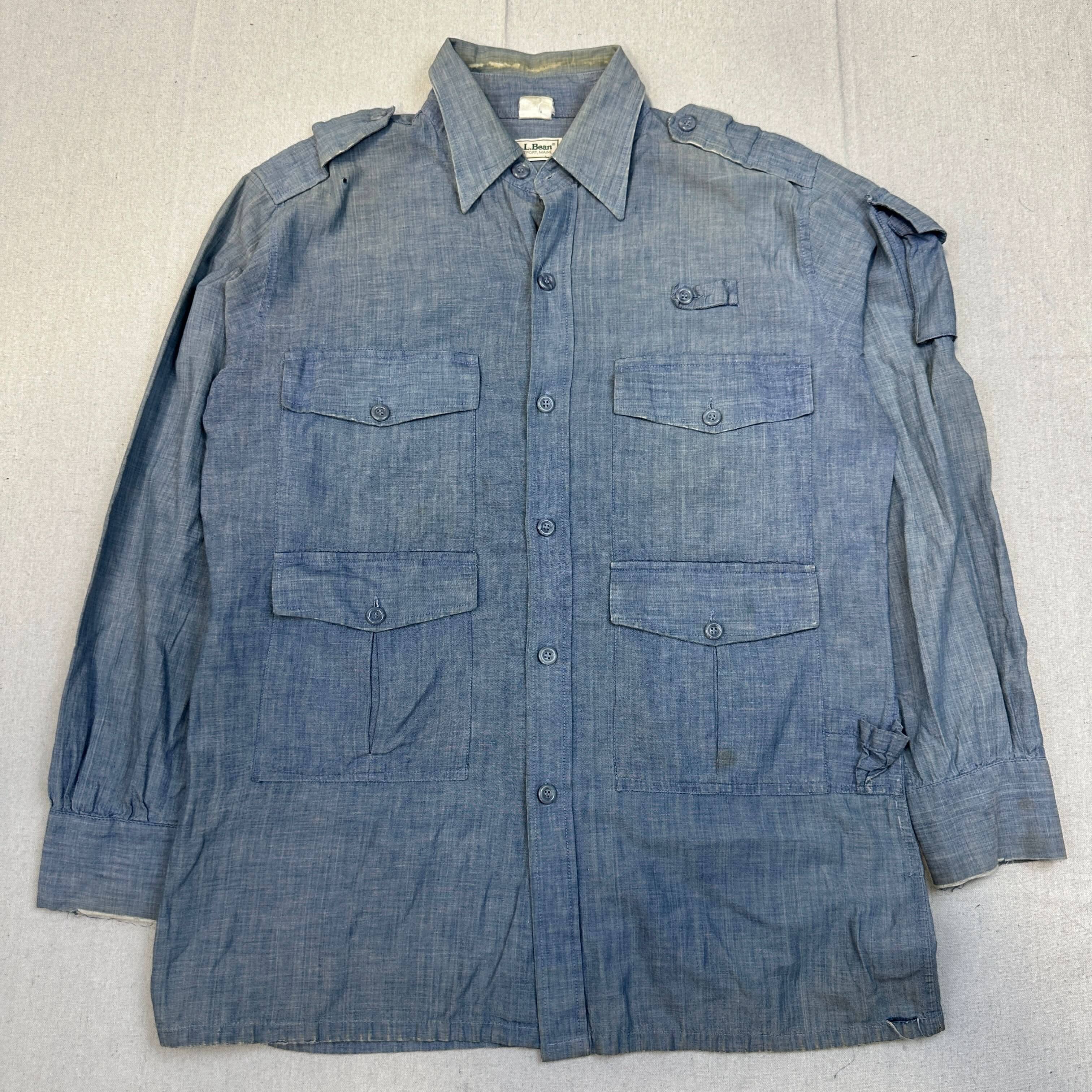 Vintage 40s L.L. Bean Chambray Utility Button-Up Shirt Size L Hunting RARE FAIF.CA 
