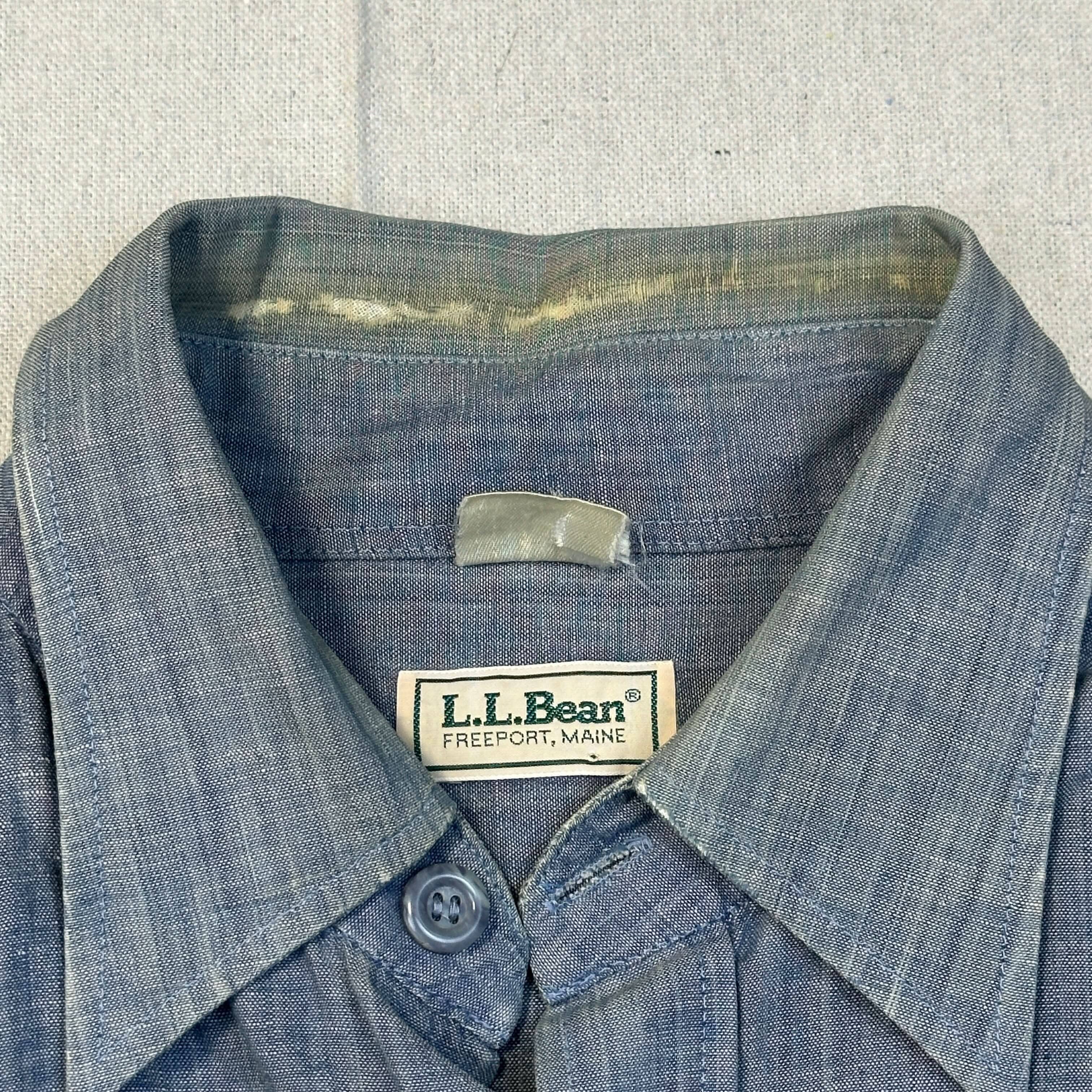 Vintage 40s L.L. Bean Chambray Utility Button-Up Shirt Size L Hunting RARE FAIF.CA 
