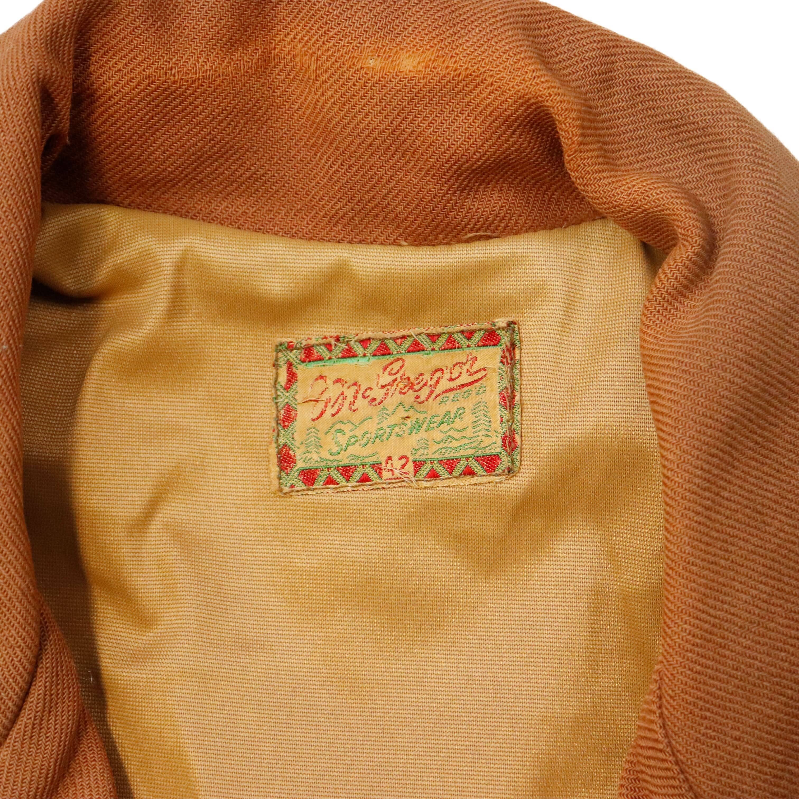 Vintage 40s McGregor Leather Sportswear Suede Panel Coat Size 42 Rockabilly FAIF.CA 