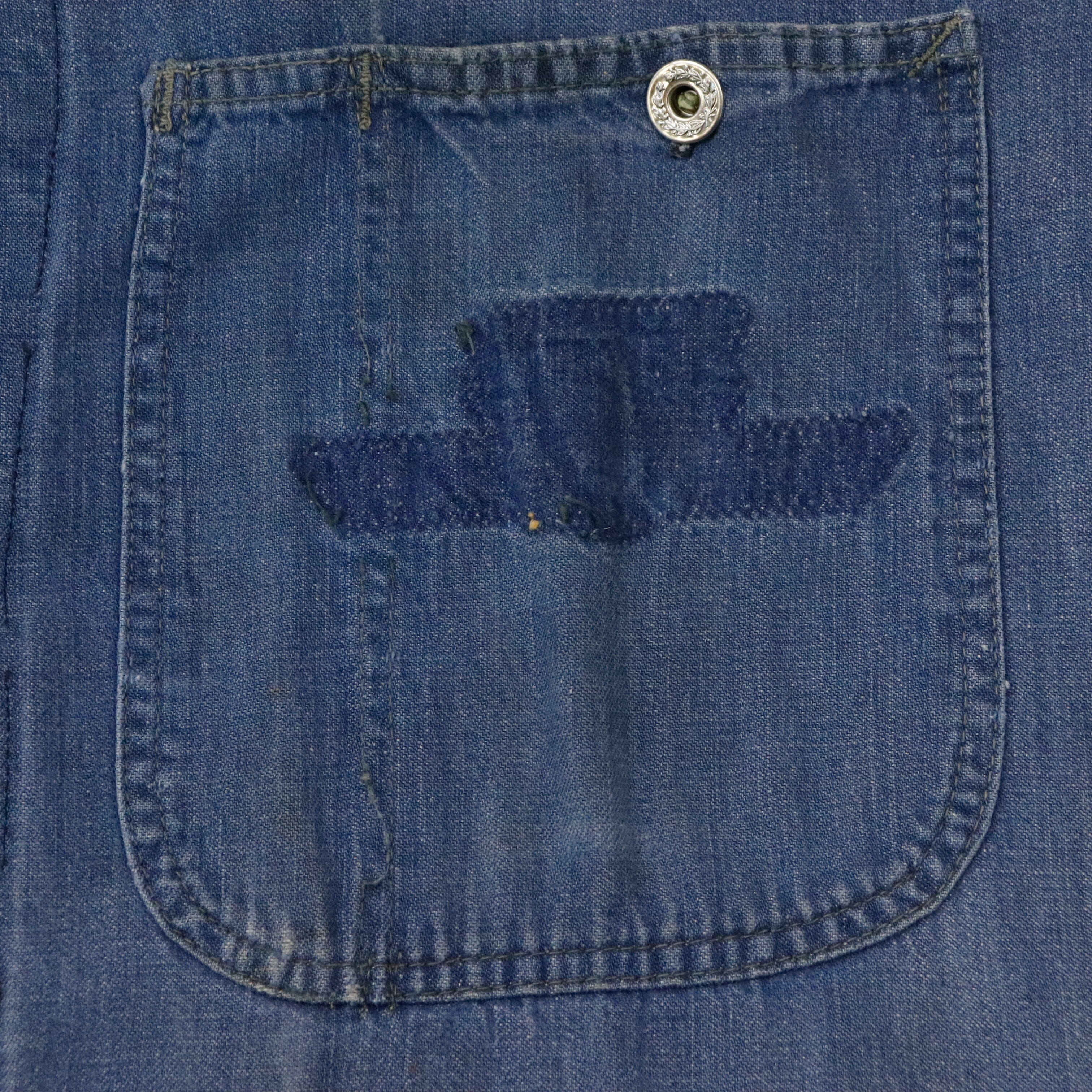 Vintage 50s Chore Denim Jacket Barn Work Indigo Donut Button 1667 