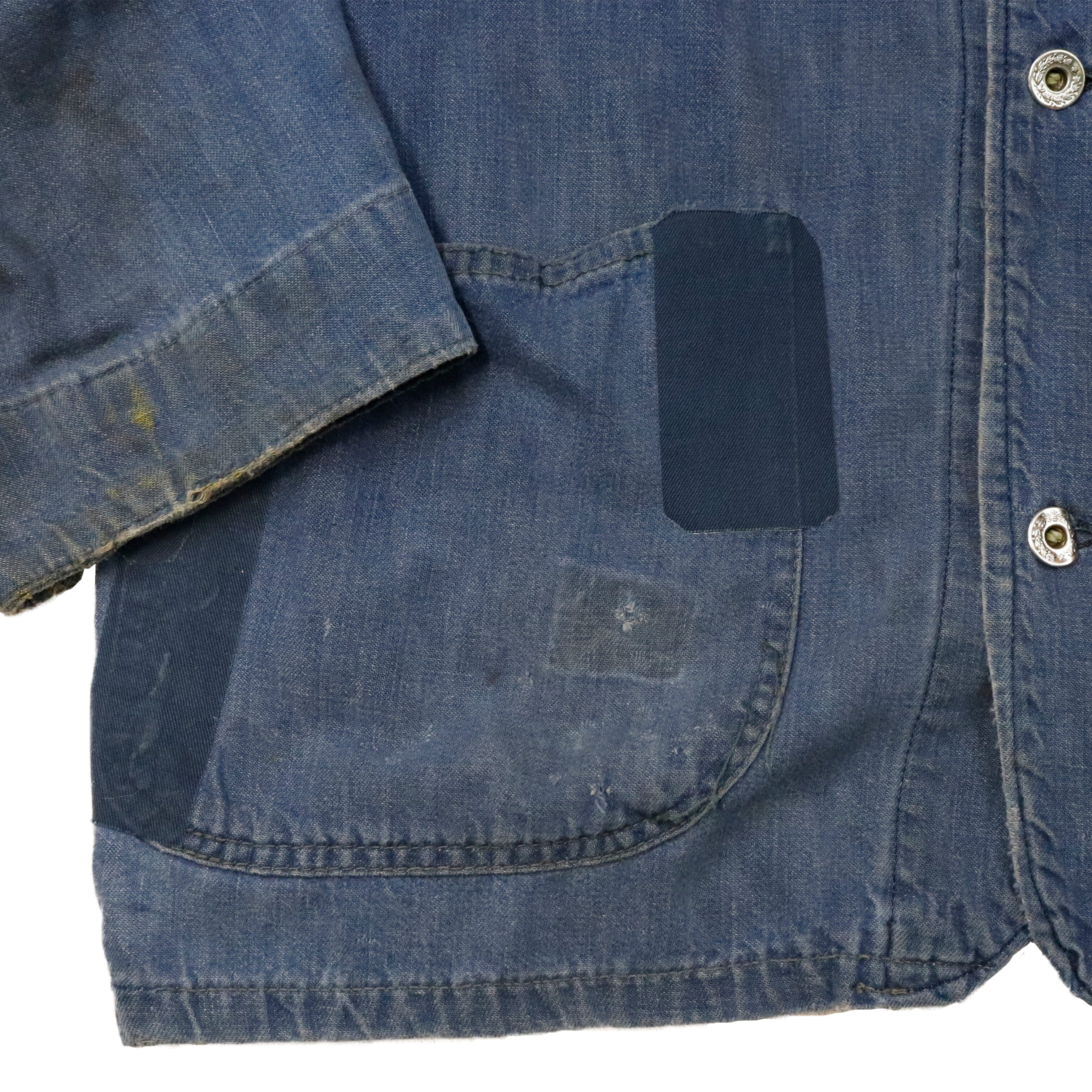 Vintage 50s Chore Denim Jacket Barn Work Indigo Donut Button 1667 