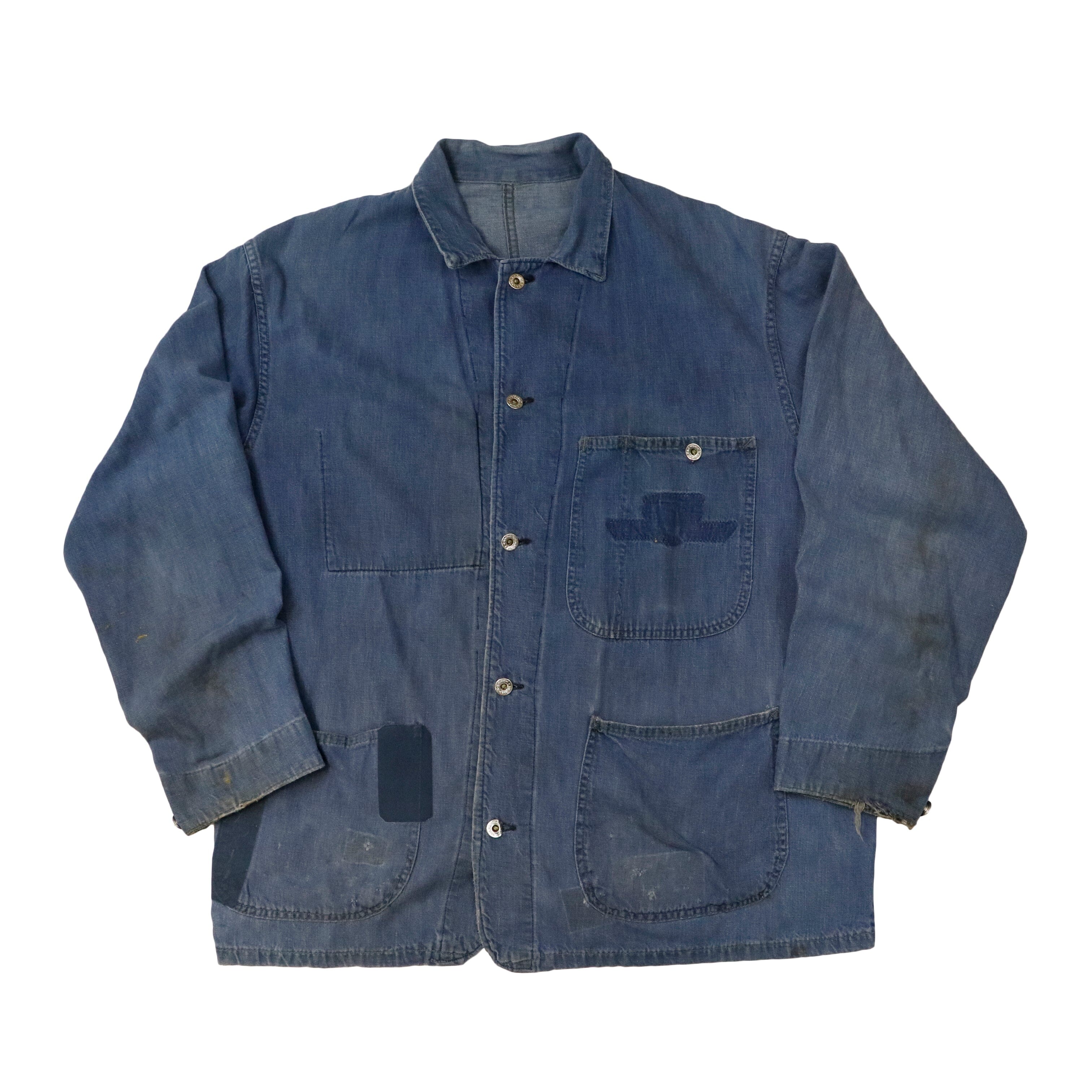 Vintage 50s Chore Denim Jacket Barn Work Indigo Donut Button 1667 