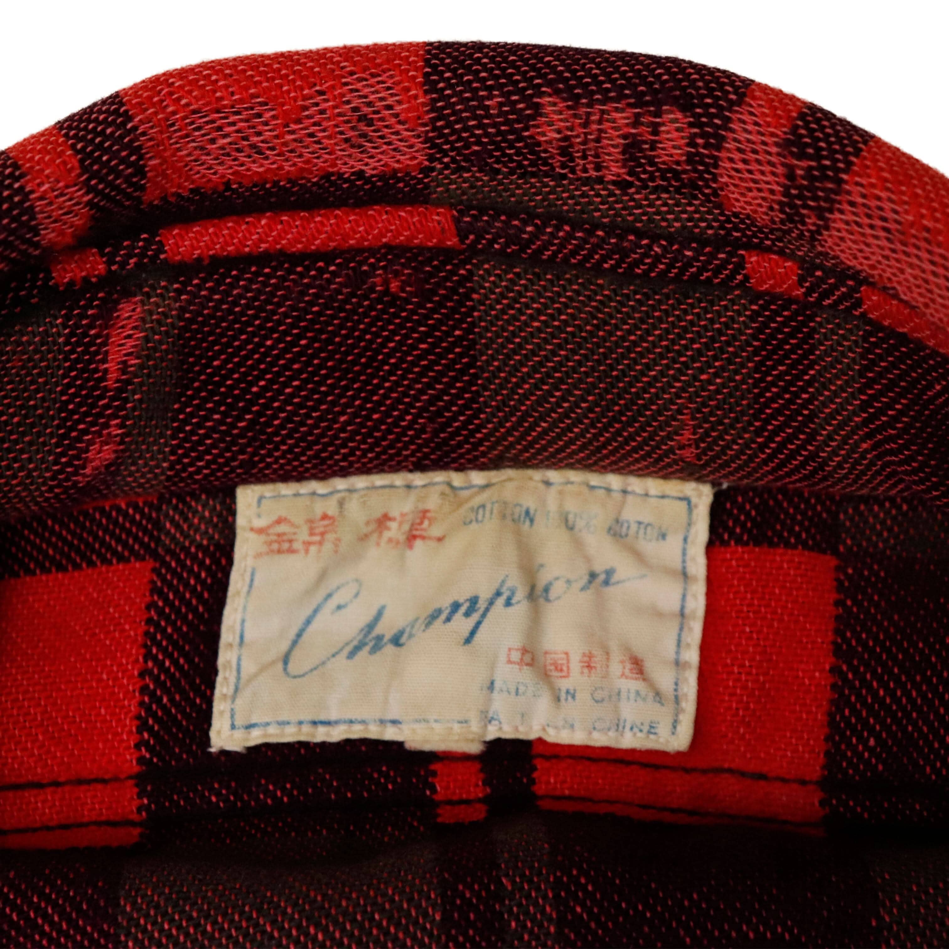 Vintage 60s Champion Cotton Red Plaid Flannel Shirt Size L FAIF.CA 
