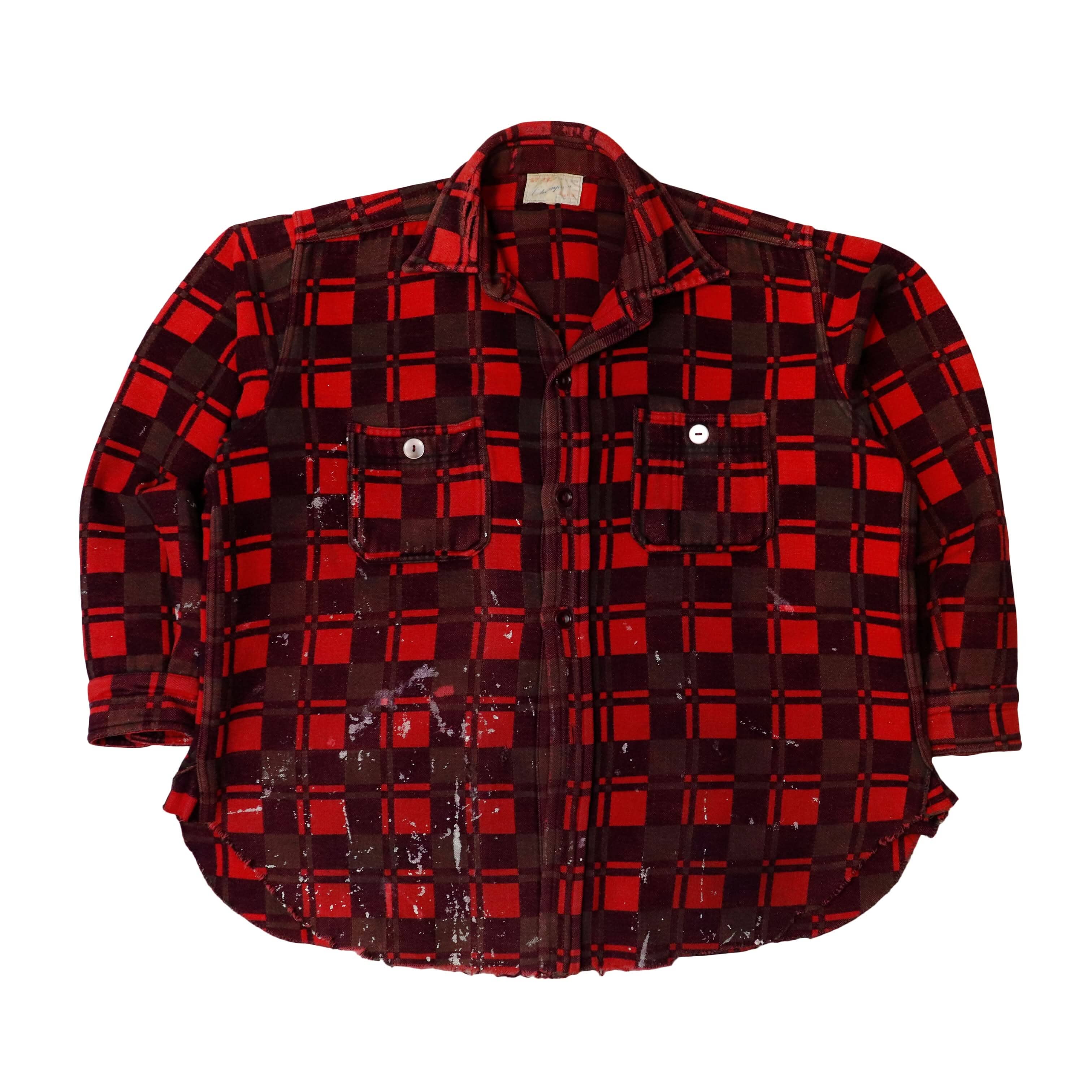 Vintage 60s Champion Cotton Red Plaid Flannel Shirt Size L FAIF.CA 