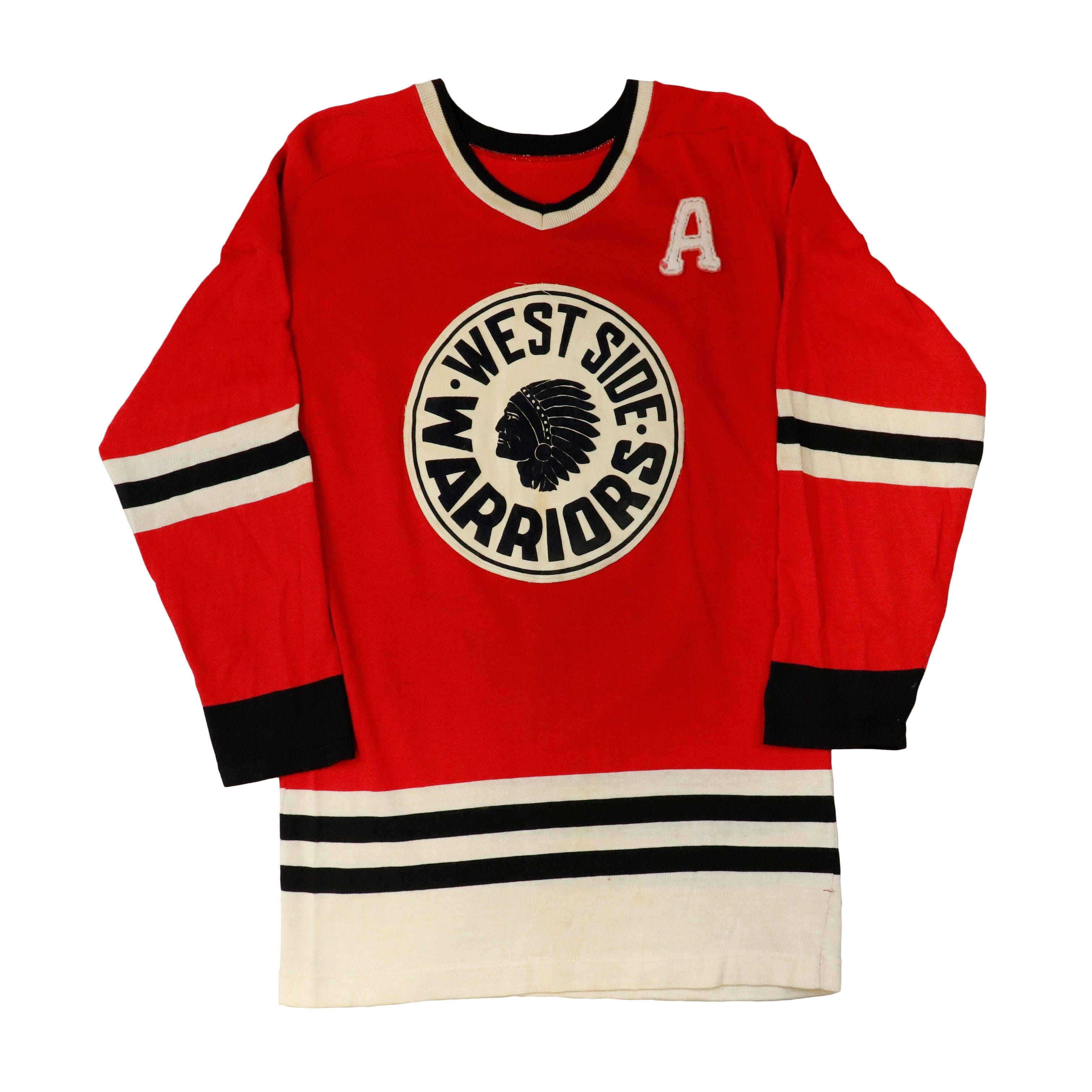 Vintage 60s West Side Warriors V-Neck Hockey Jersey Size M 1667 