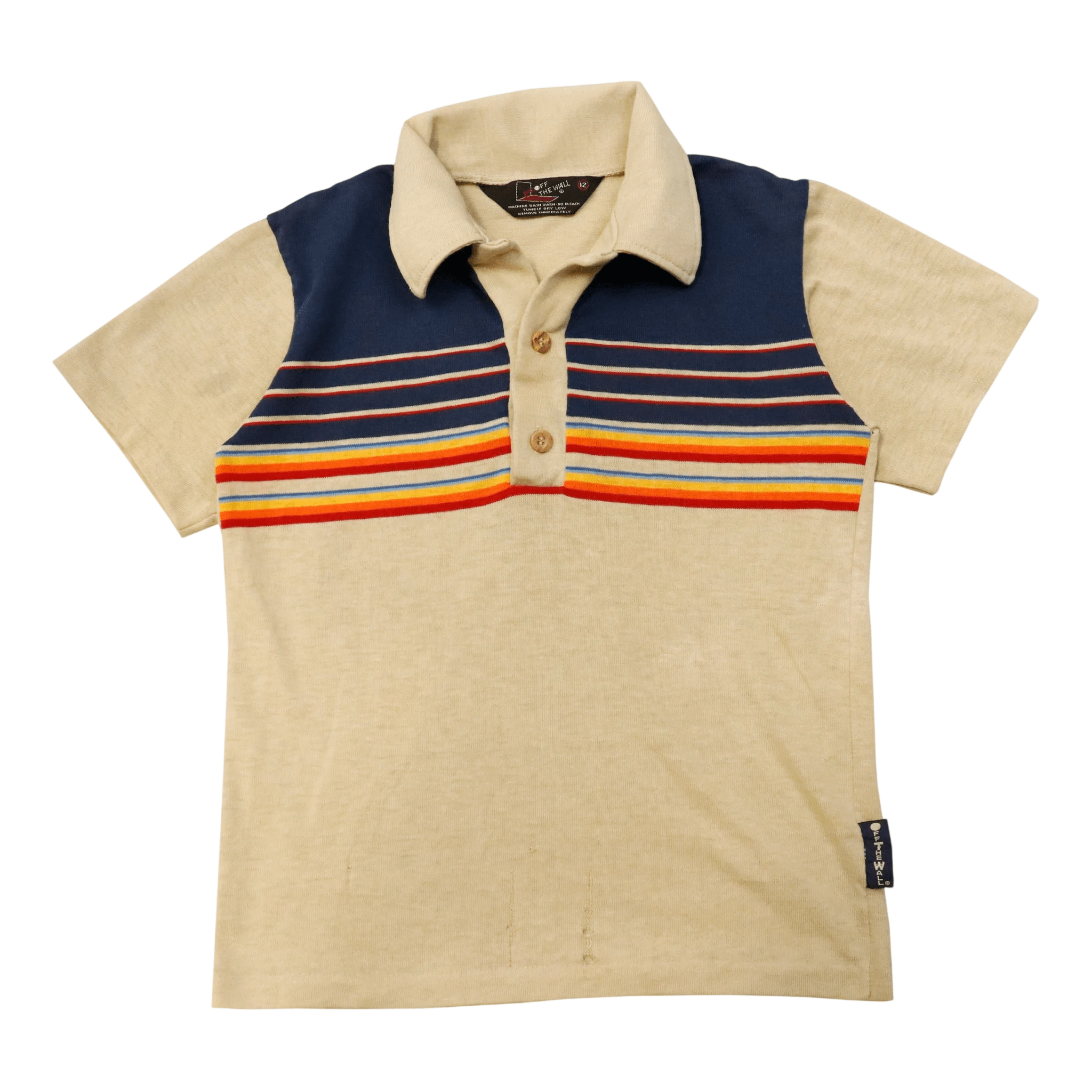 Vintage 70s Off The Wall Blue/Tan Polo Youth Rainbow Shirt Size 12 Polo Vans 