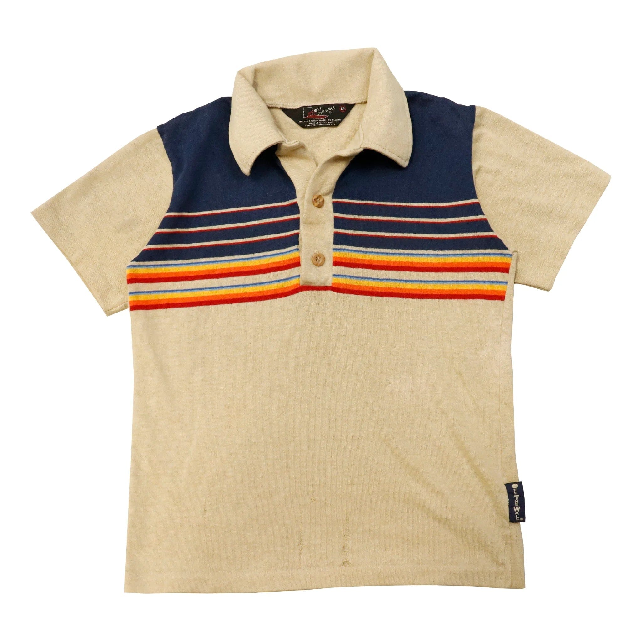 Vintage 70s Off The Wall Blue/Tan Polo Youth Rainbow Shirt Size 12 Polo Vans 