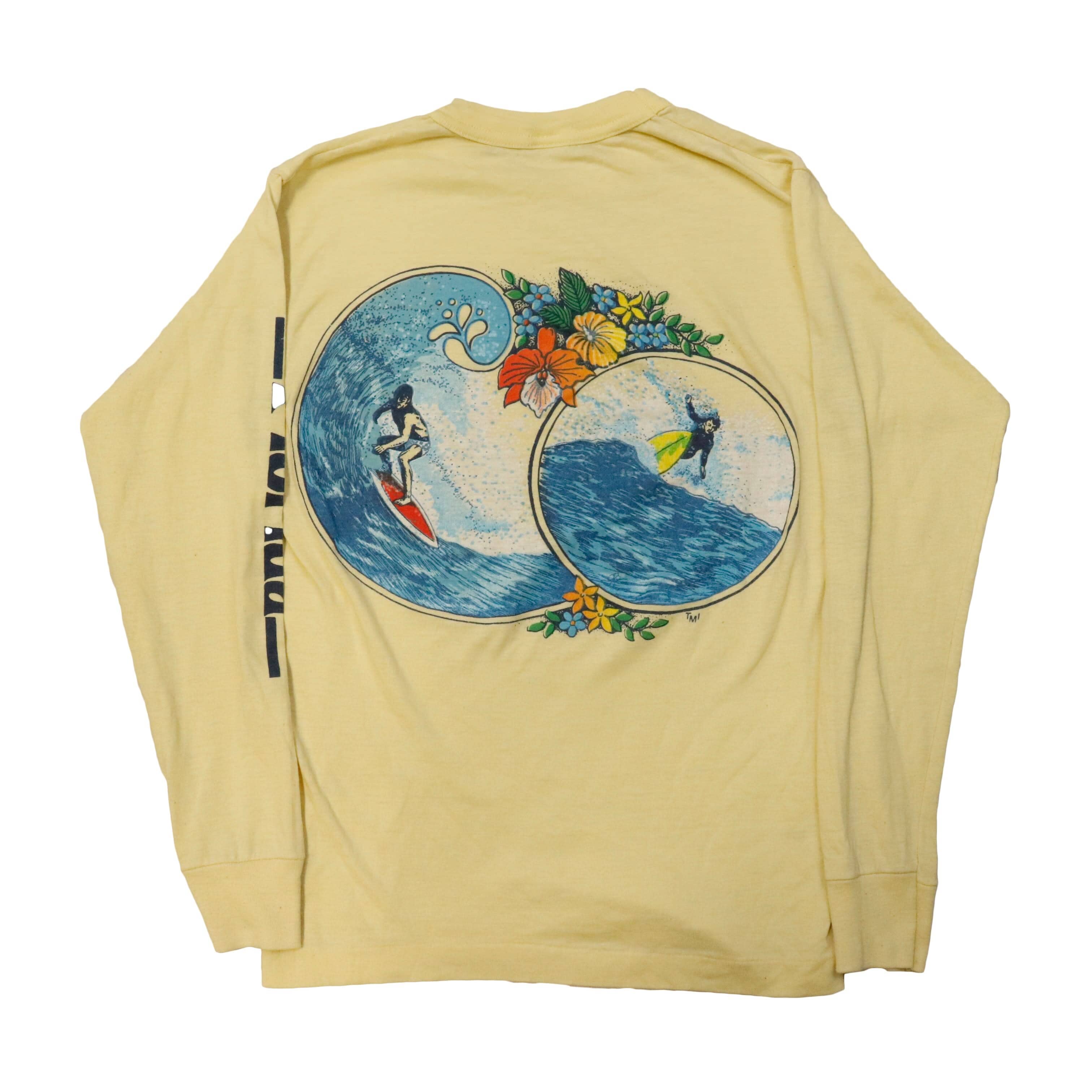 Vintage 80s Florida Surfing Graphic Long Sleeve T-Shirt Size M FAIF.CA 