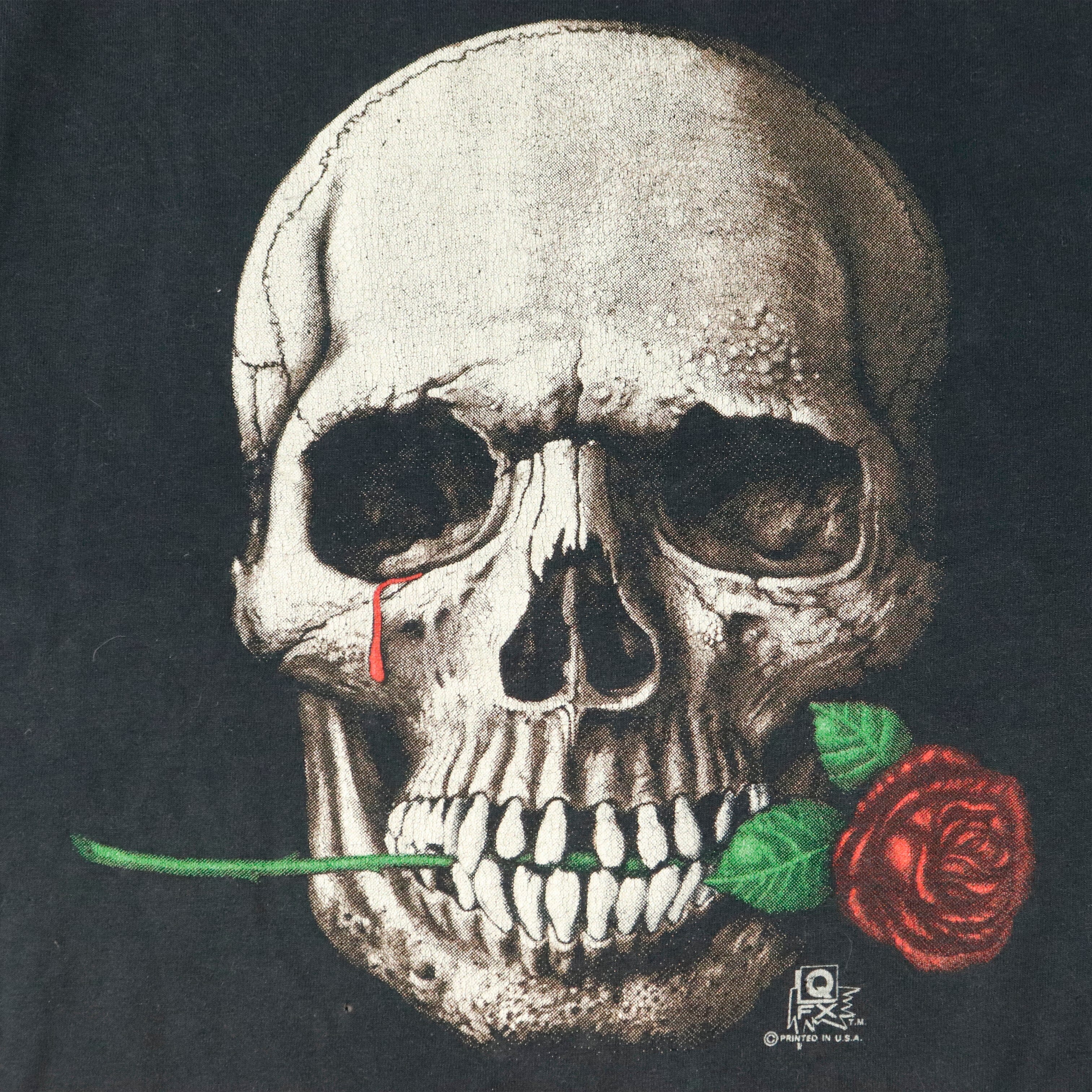 Vintage 80s Motorcycle Skull Rose Graphic T-Shirt Size XL 1667 