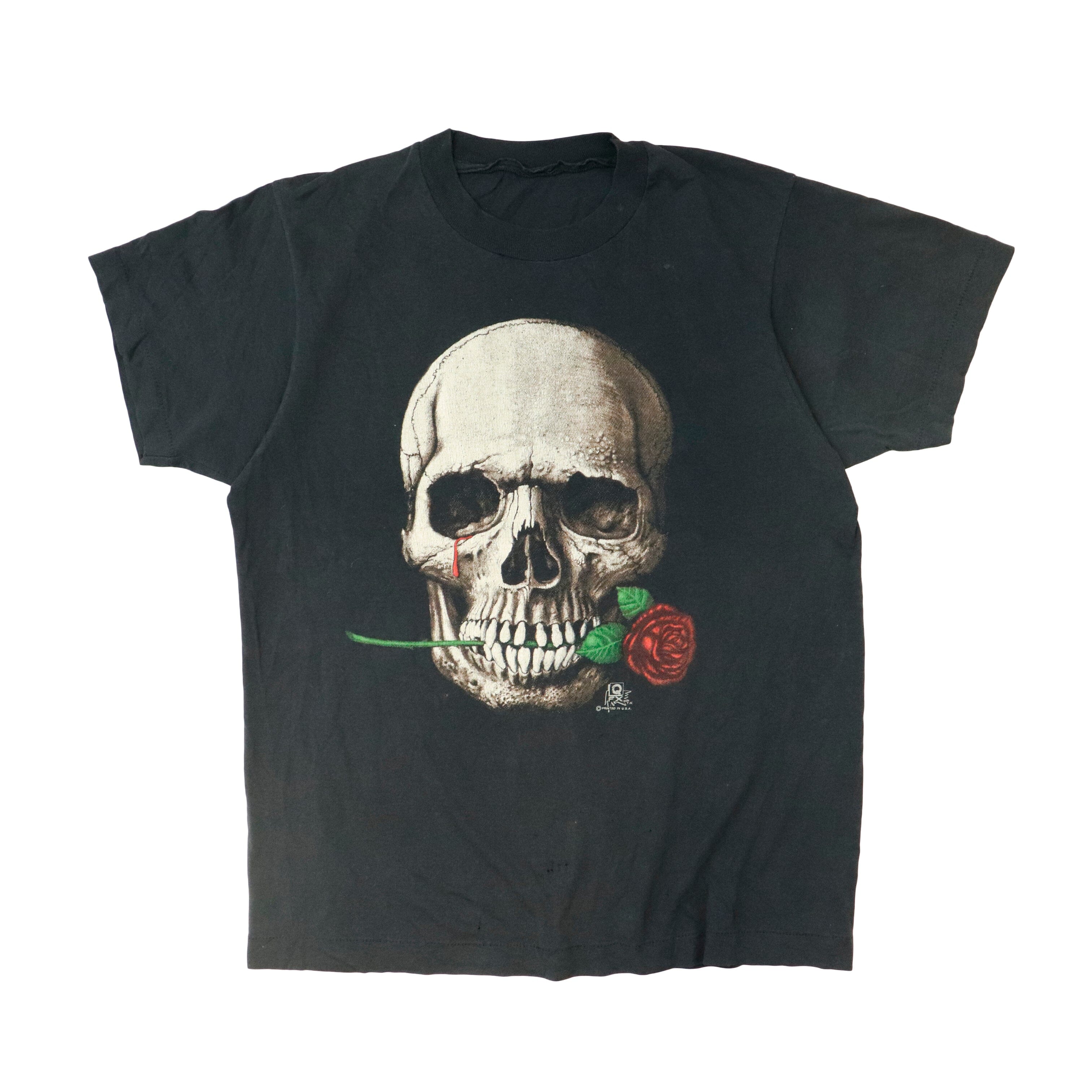 Vintage 80s Motorcycle Skull Rose Graphic T-Shirt Size XL 1667 