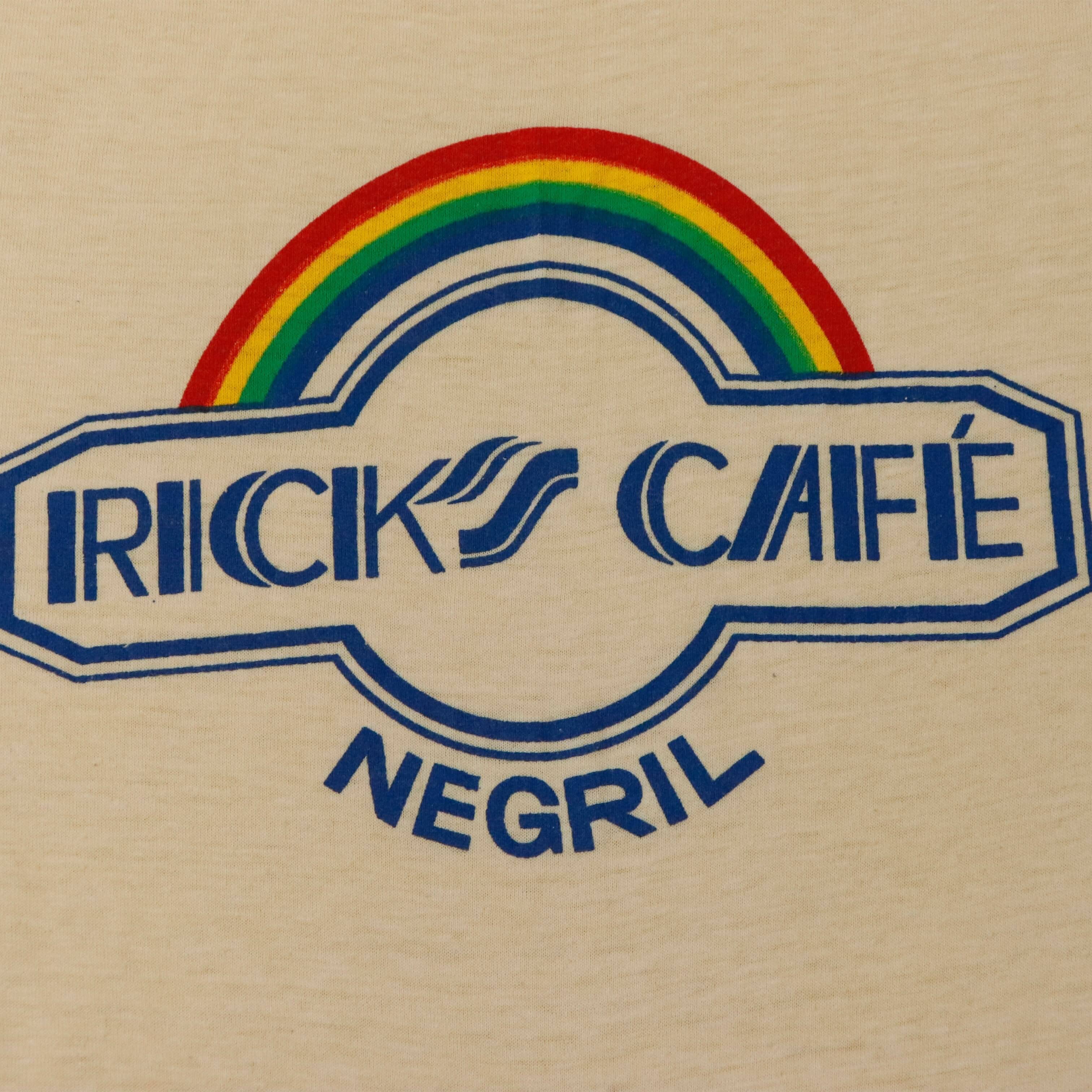 Vintage 80s Rick's Cafe Jamaica Rainbow Graphic T-shirt Size L FAIF.CA 