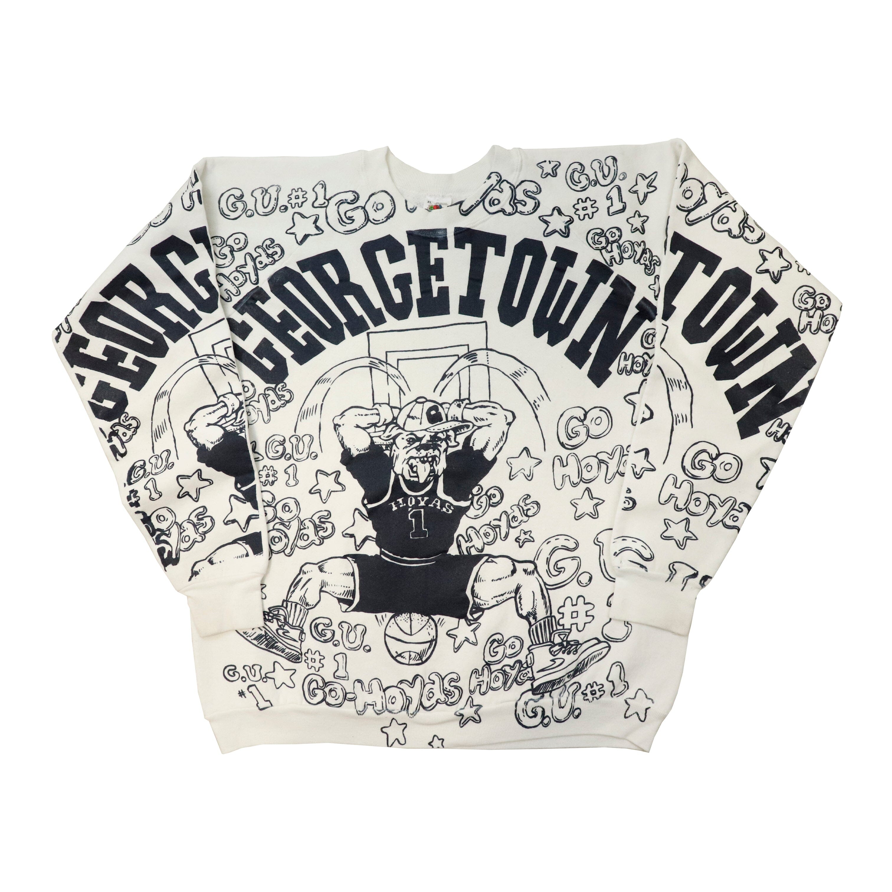Vintage 90s Georgetown Hoyas All Over Print AOP Sweatshirt Size XL Fruit of the Loom 