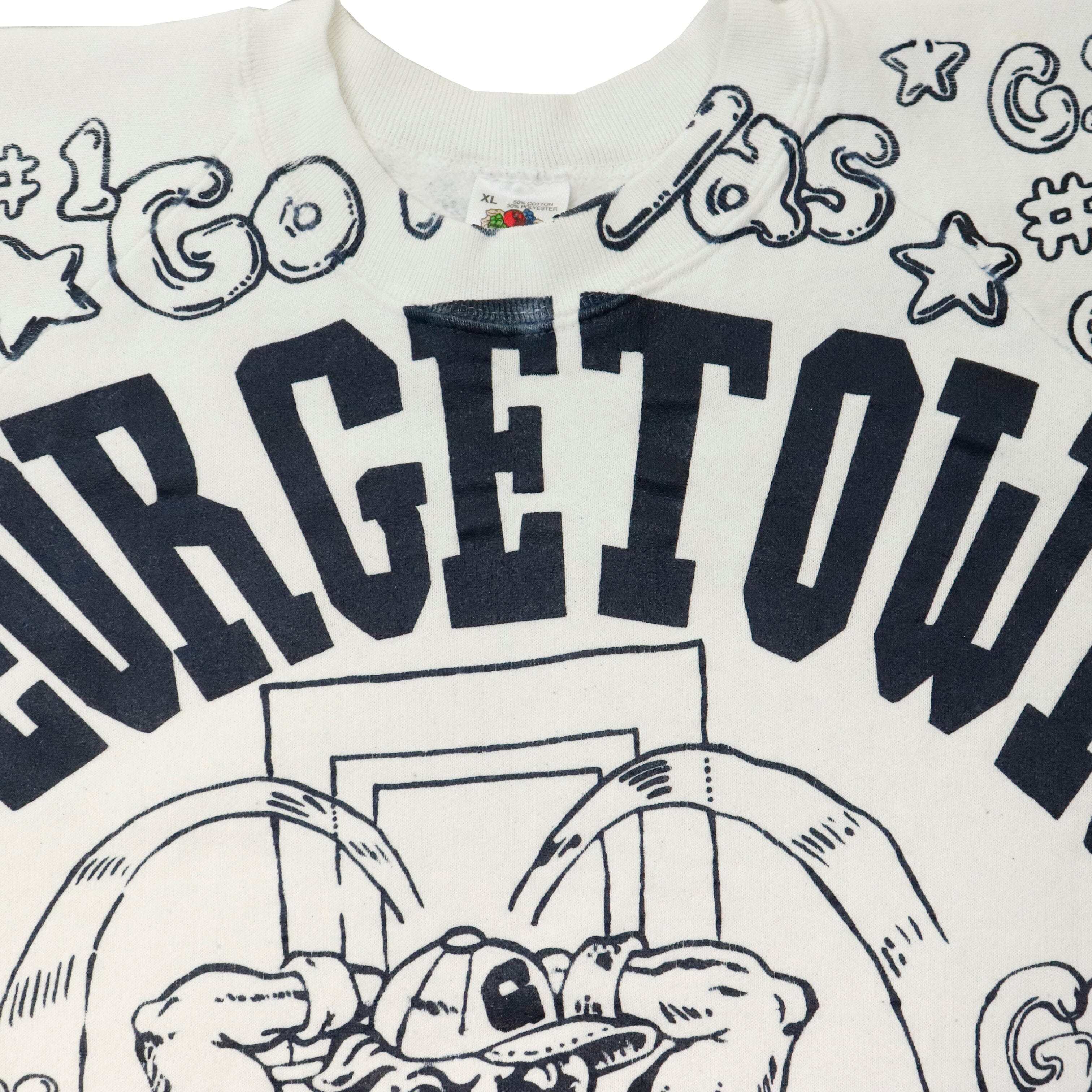 Vintage 90s Georgetown Hoyas All Over Print AOP Sweatshirt Size XL Fruit of the Loom 