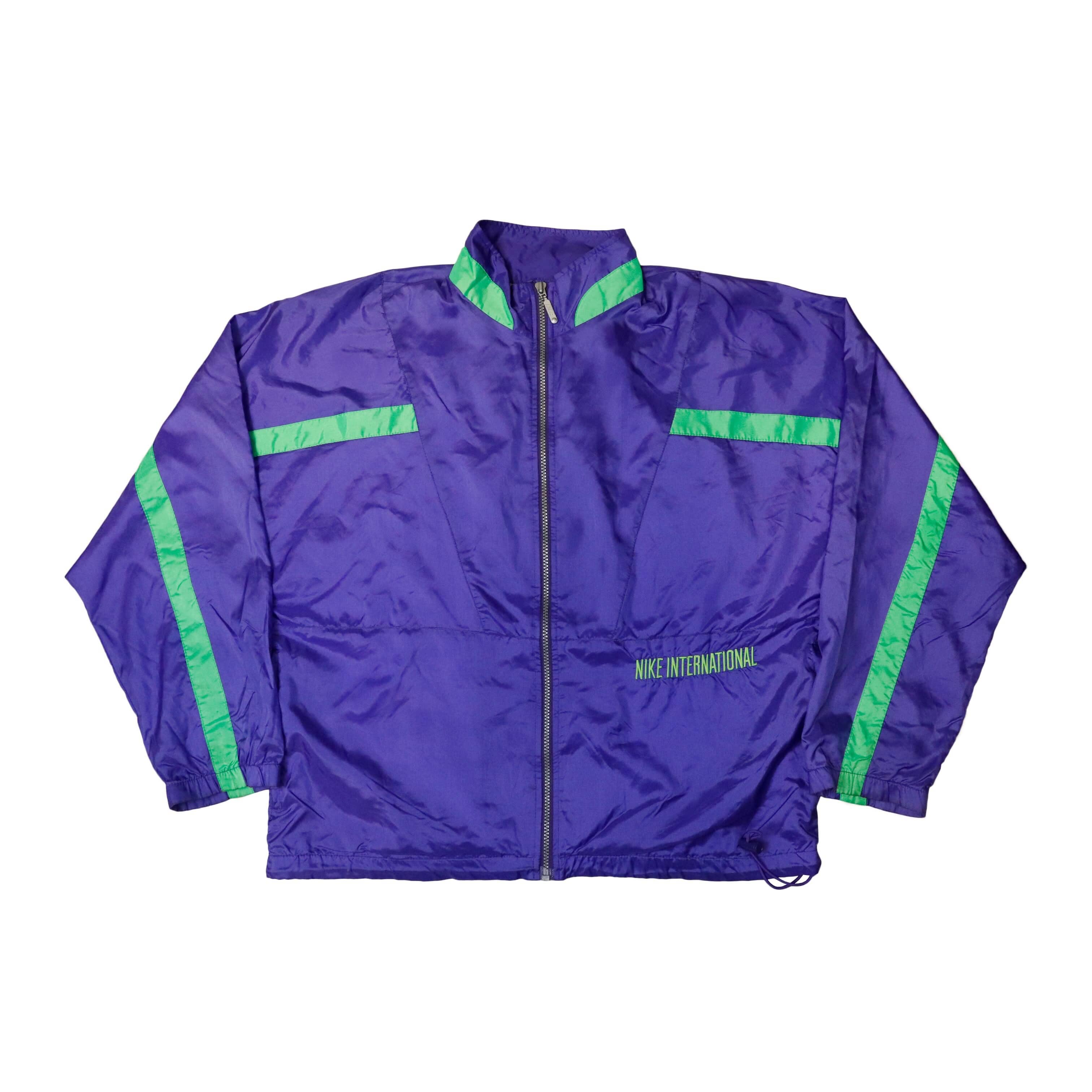 Vintage 90s Nike International Purple Green Windbreaker Jacket Size S FAIF.CA 