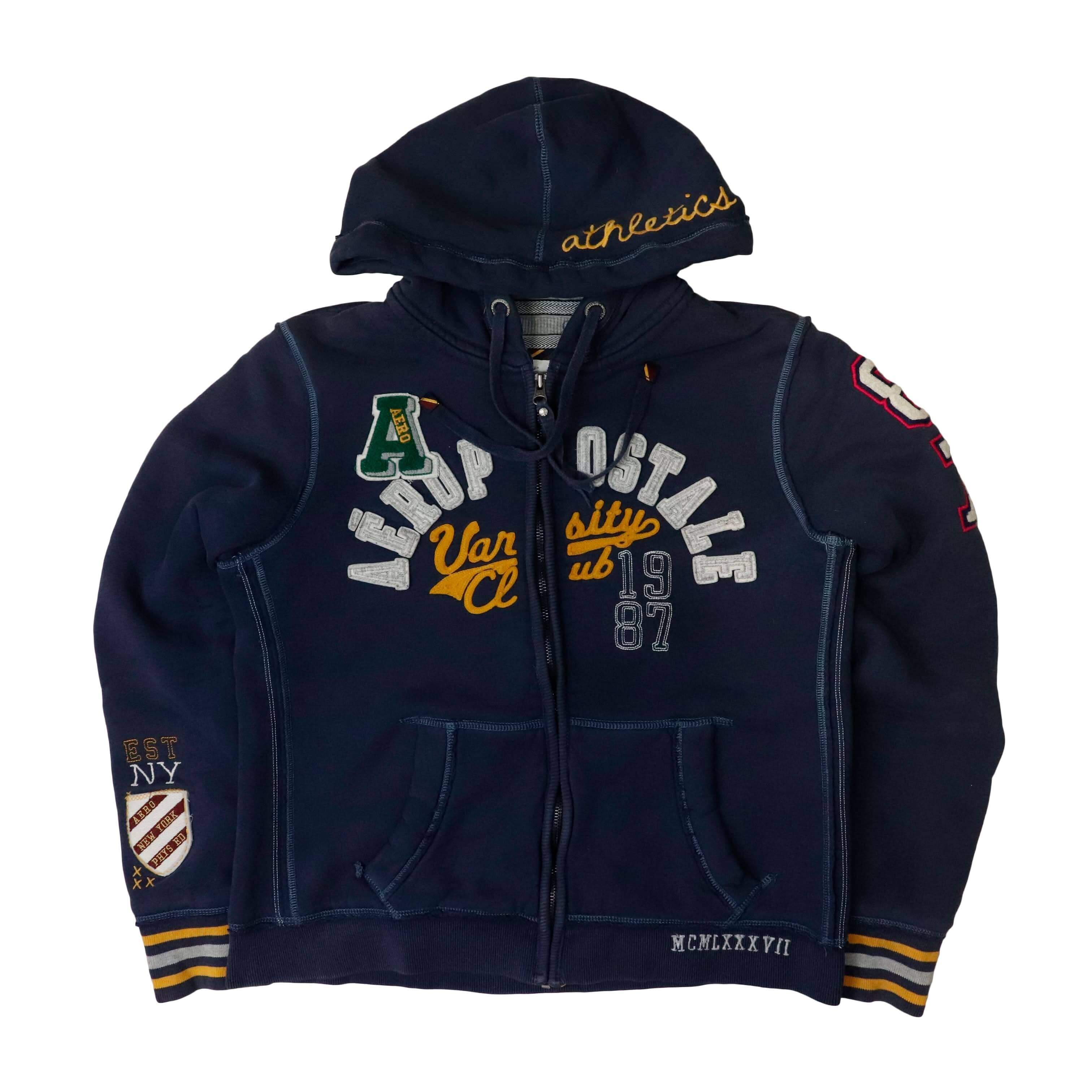 Vintage Aeropostale Varsity Appliqué Zip Hoodie Size XL Y2K FAIF.CA 