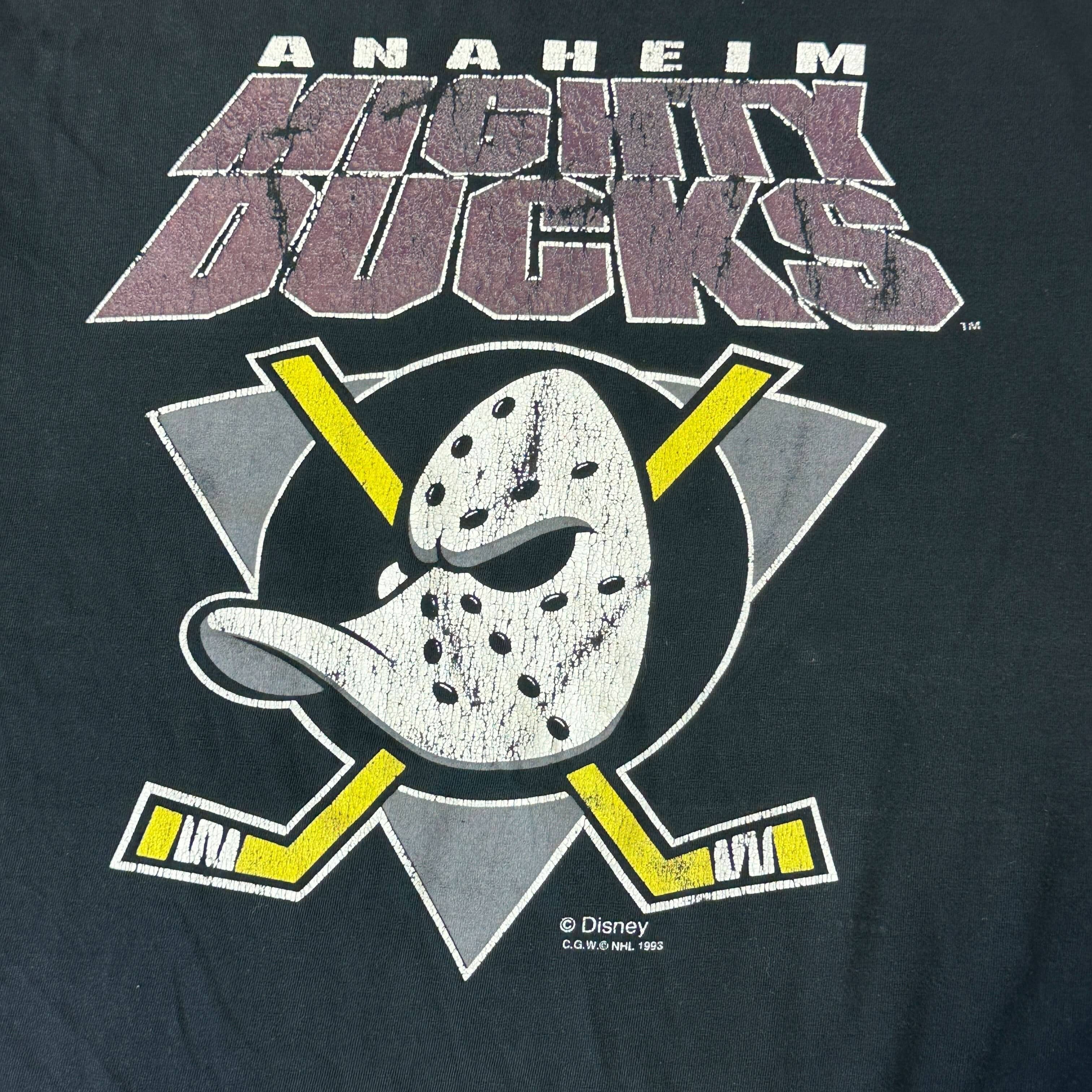 Vintage Anaheim Mighty Ducks Cracked Graphic Hockey T-Shirt Size L 1993 FAIF.CA 