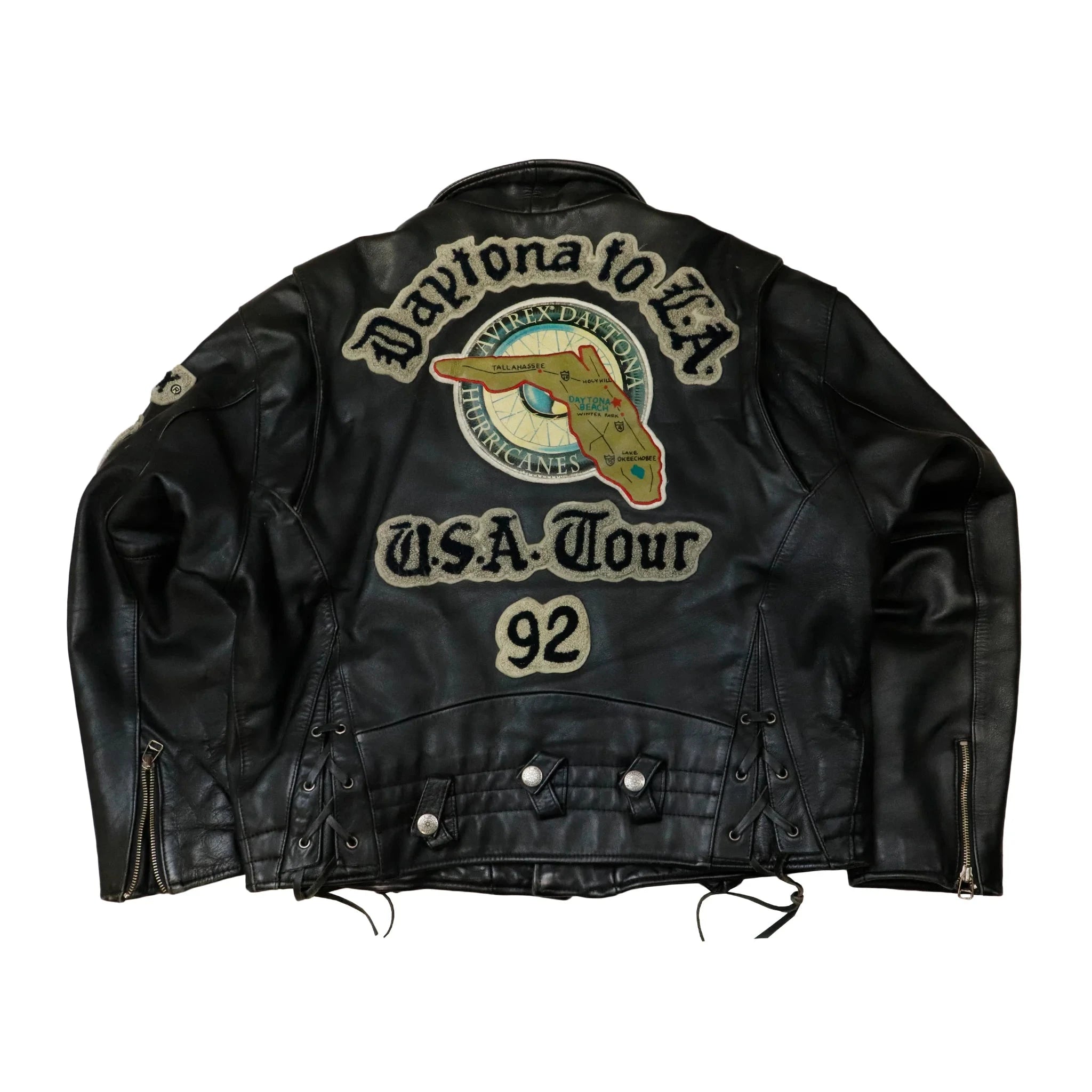 Vintage Avirex Daytona 92 World Championship Motorcycle Leather Jacket Size XL Biker Black Patches Avirex 